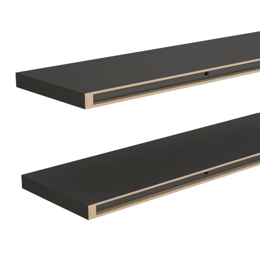 47" Set Of Two Dark Gray Wood Wall Mounted Floating Shelves