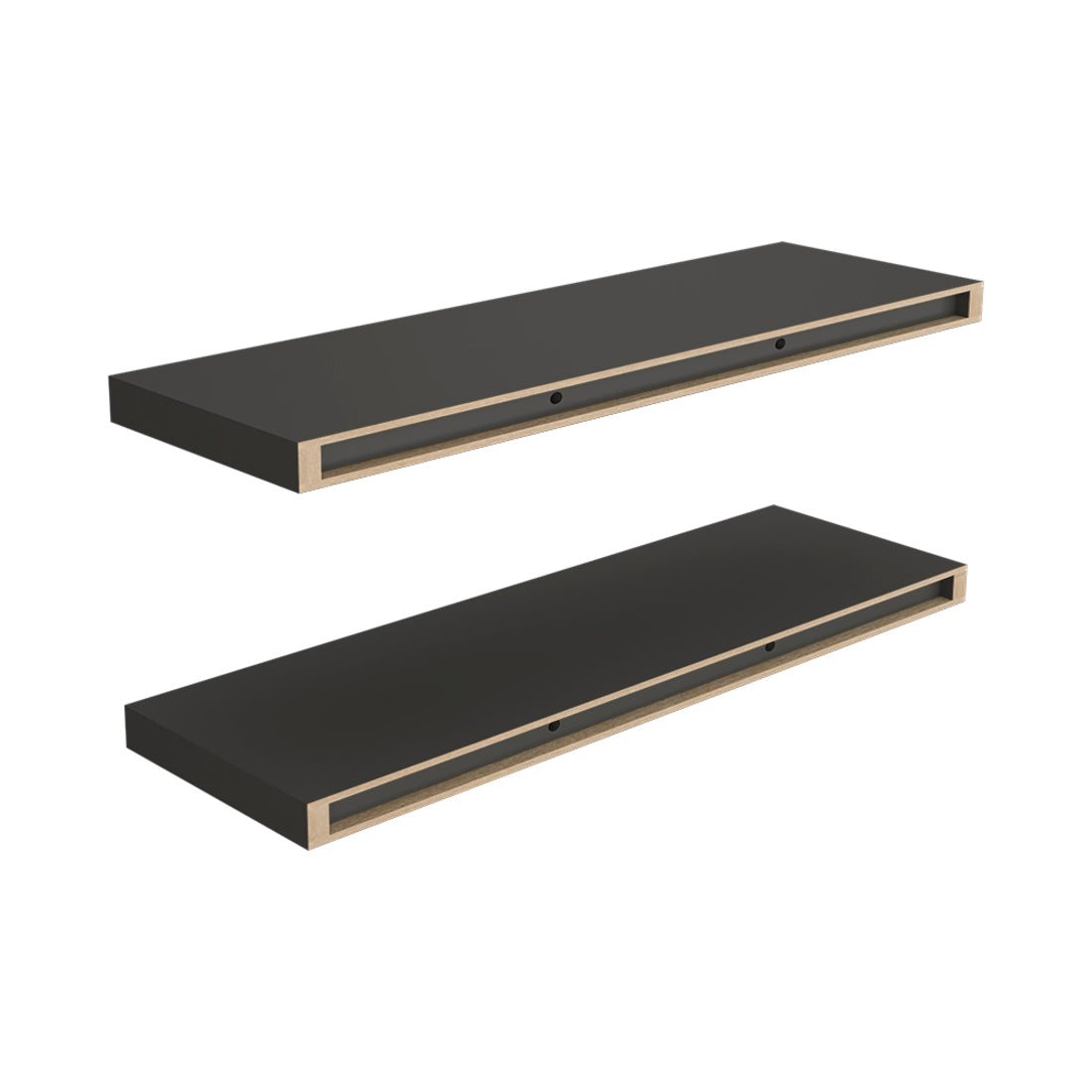 32" Set Of Two Dark Gray Wood Wall Mounted Floating Shelves