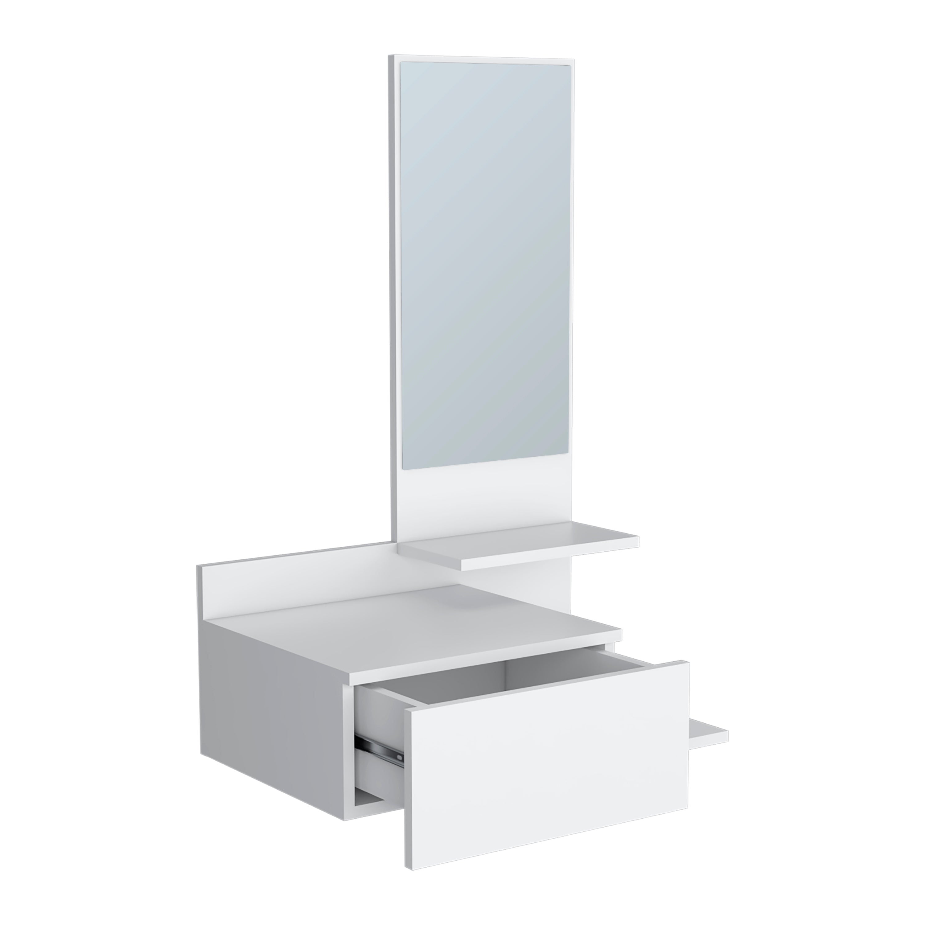36" White Wood Wall Mounted Accent Cabinet With Drawer And Mirror