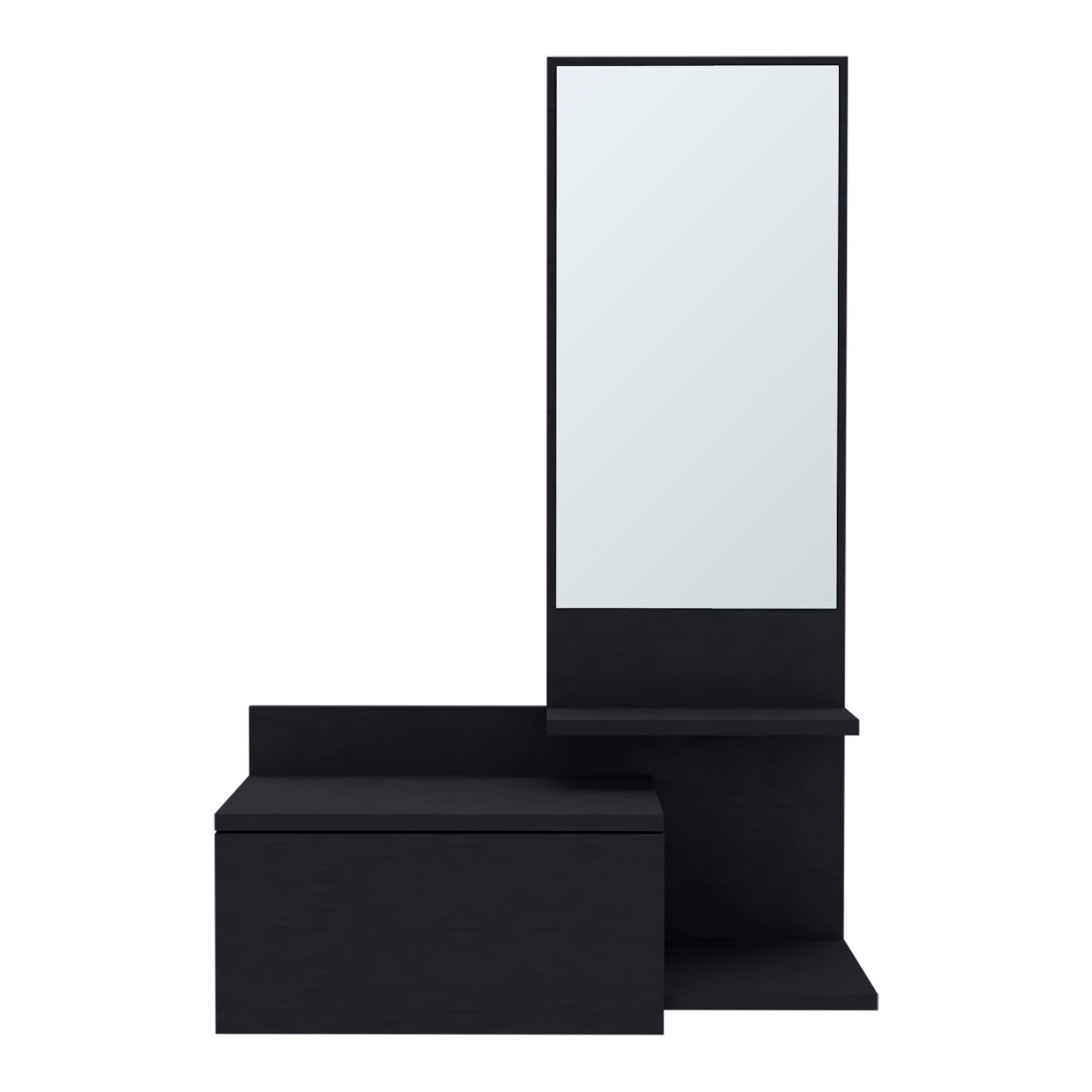 36" Black Wood Wall Mounted Accent Cabinet With Drawer And Mirror