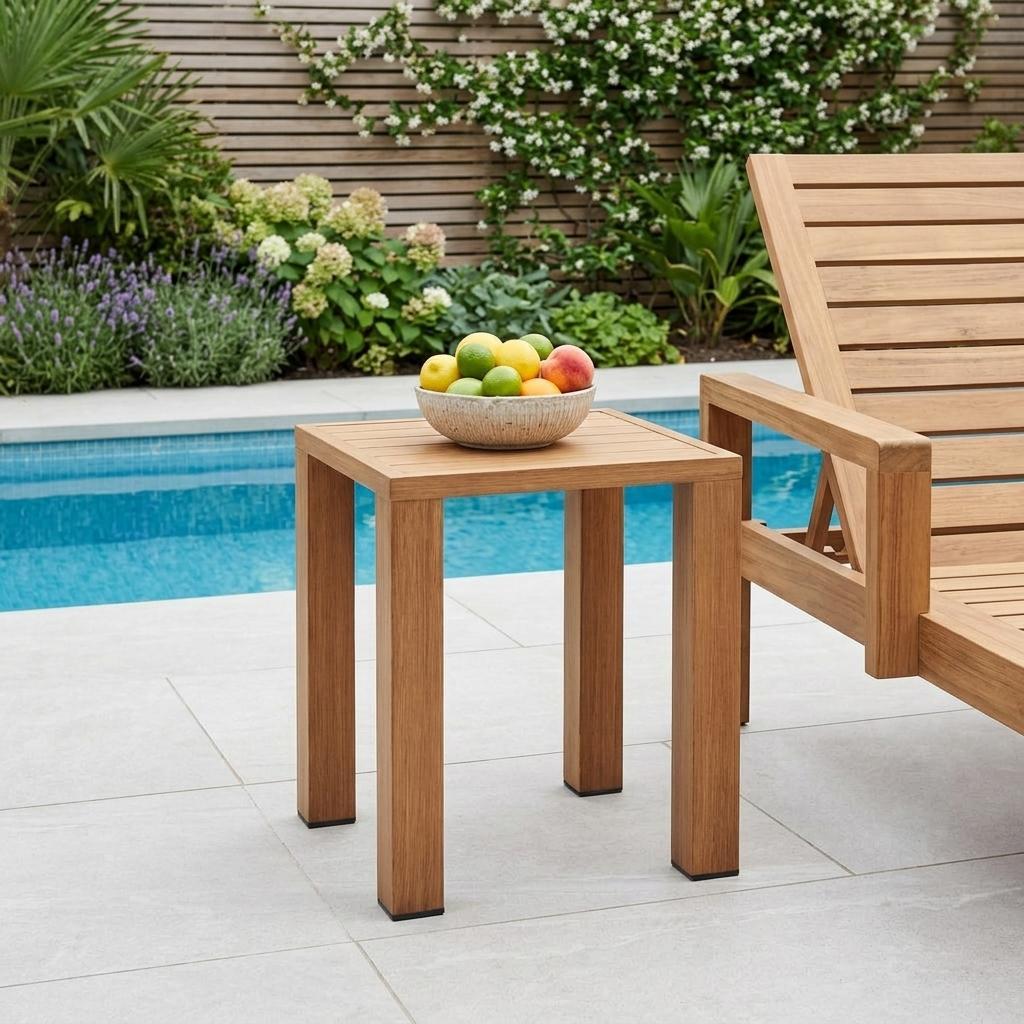 16" Brown Faux Wood Look Aluminum Outdoor Side Table