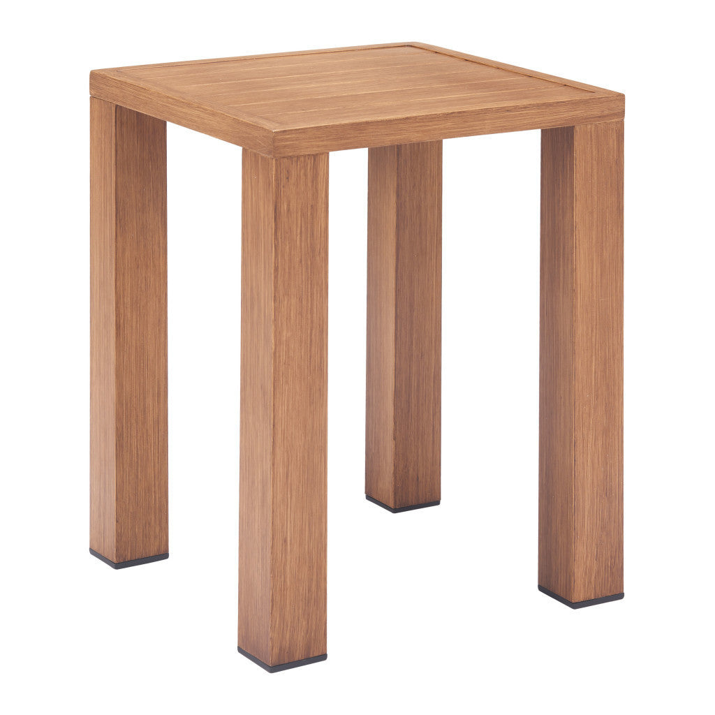 16" Brown Faux Wood Look Aluminum Outdoor Side Table