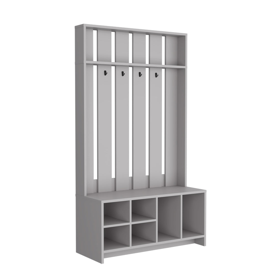 68" Gray Wood Four Hook Coat And Shoe Rack