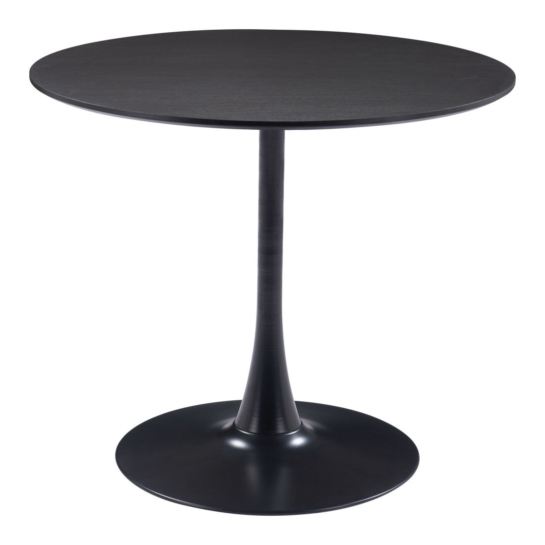 36" Black Wood and Steel Pedestal Base Round Top Dining Table