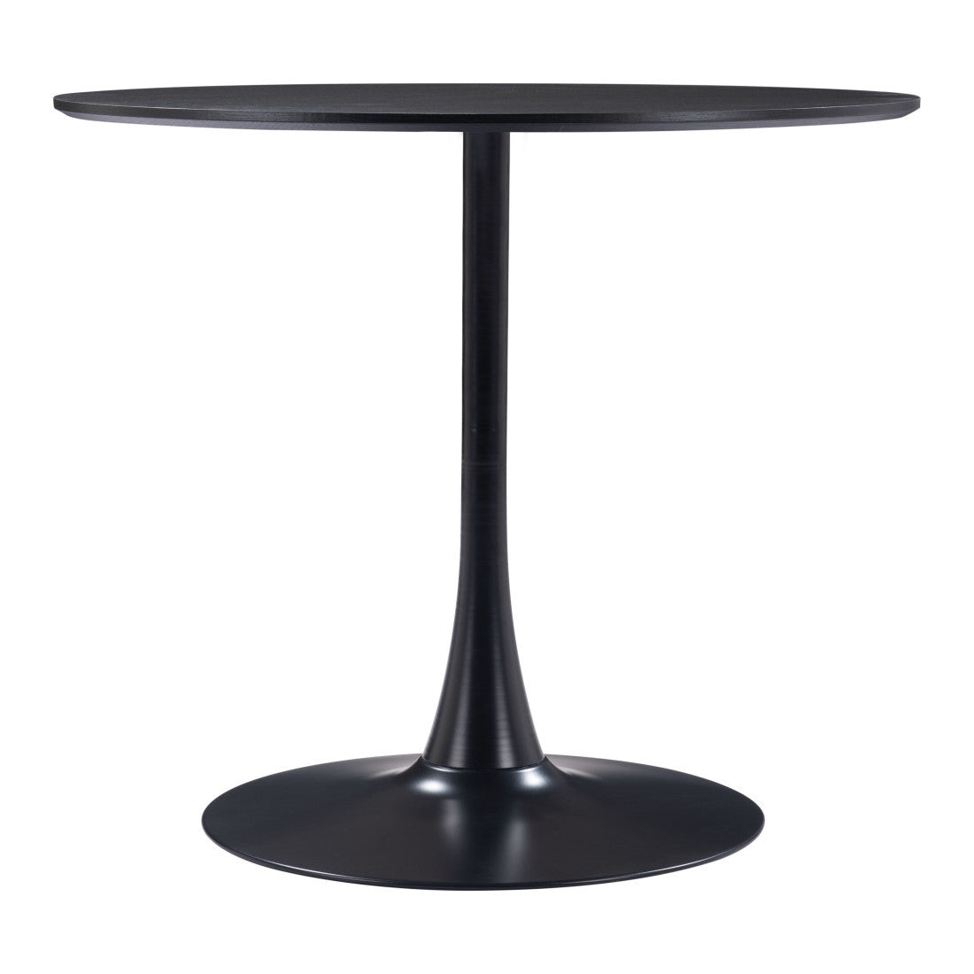 36" Black Wood and Steel Pedestal Base Round Top Dining Table