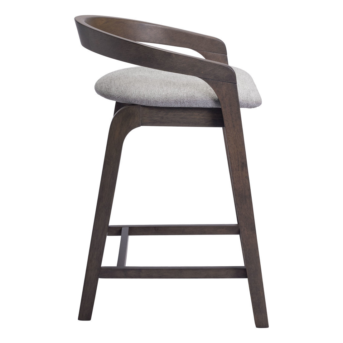 Set of Two 25" Gray and Espresso Fabric and Solid Wood Low Back Counter Height Bar Chairs