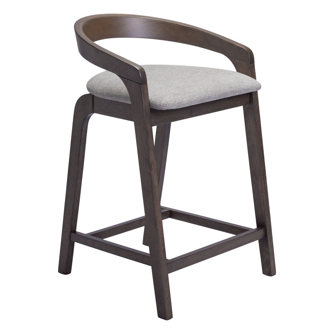 Set of Two 25" Gray and Espresso Fabric and Solid Wood Low Back Counter Height Bar Chairs