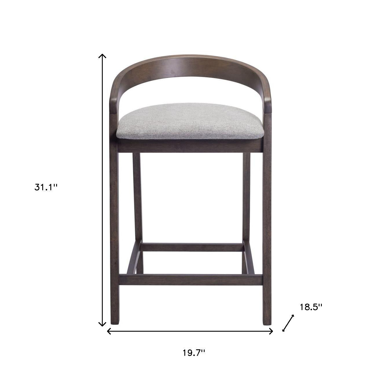 Set of Two 25" Gray and Espresso Fabric and Solid Wood Low Back Counter Height Bar Chairs