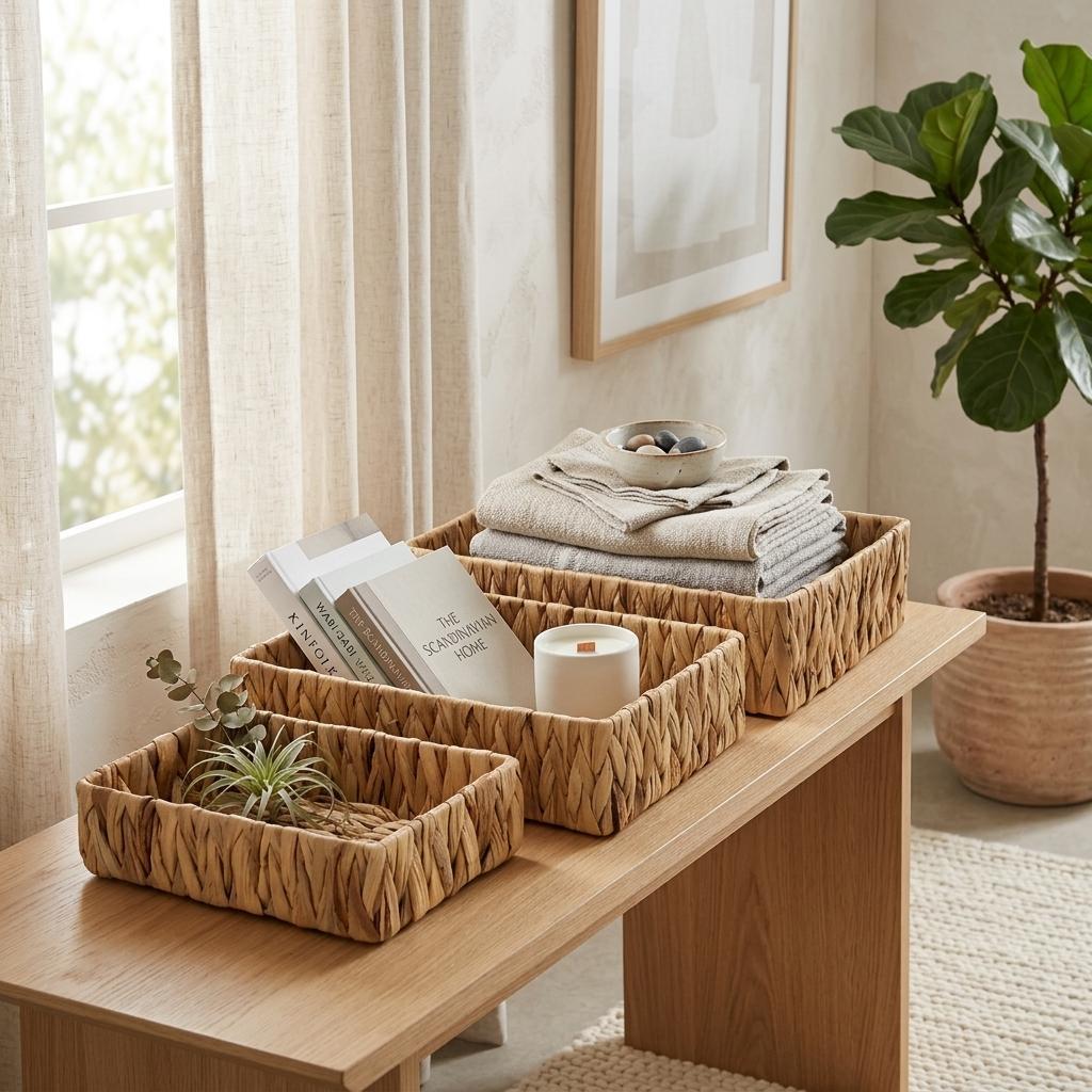Set of Three Natural Water Hyacinth Baskets
