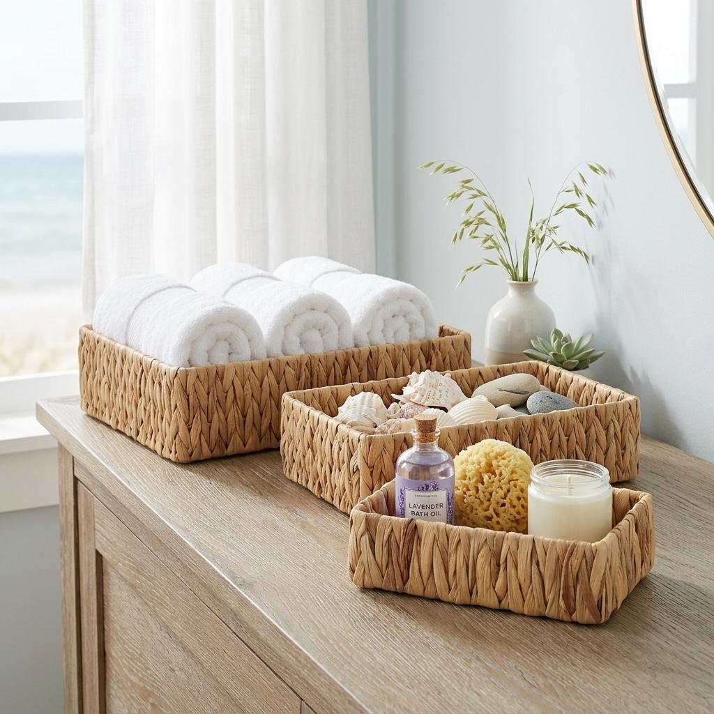 Set of Three Natural Water Hyacinth Baskets