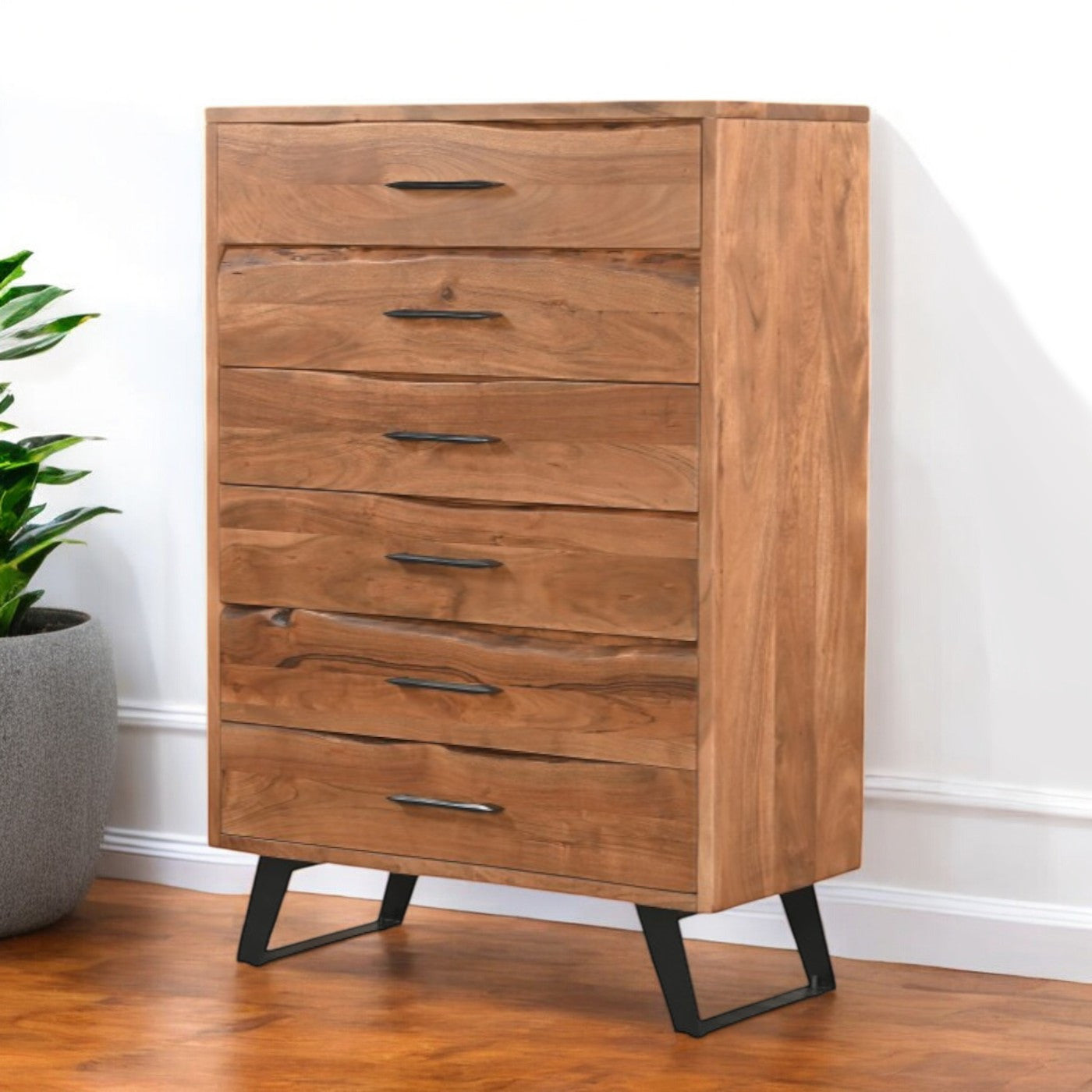 36" Natural Live Edge Solid Wood Six Drawer Dresser