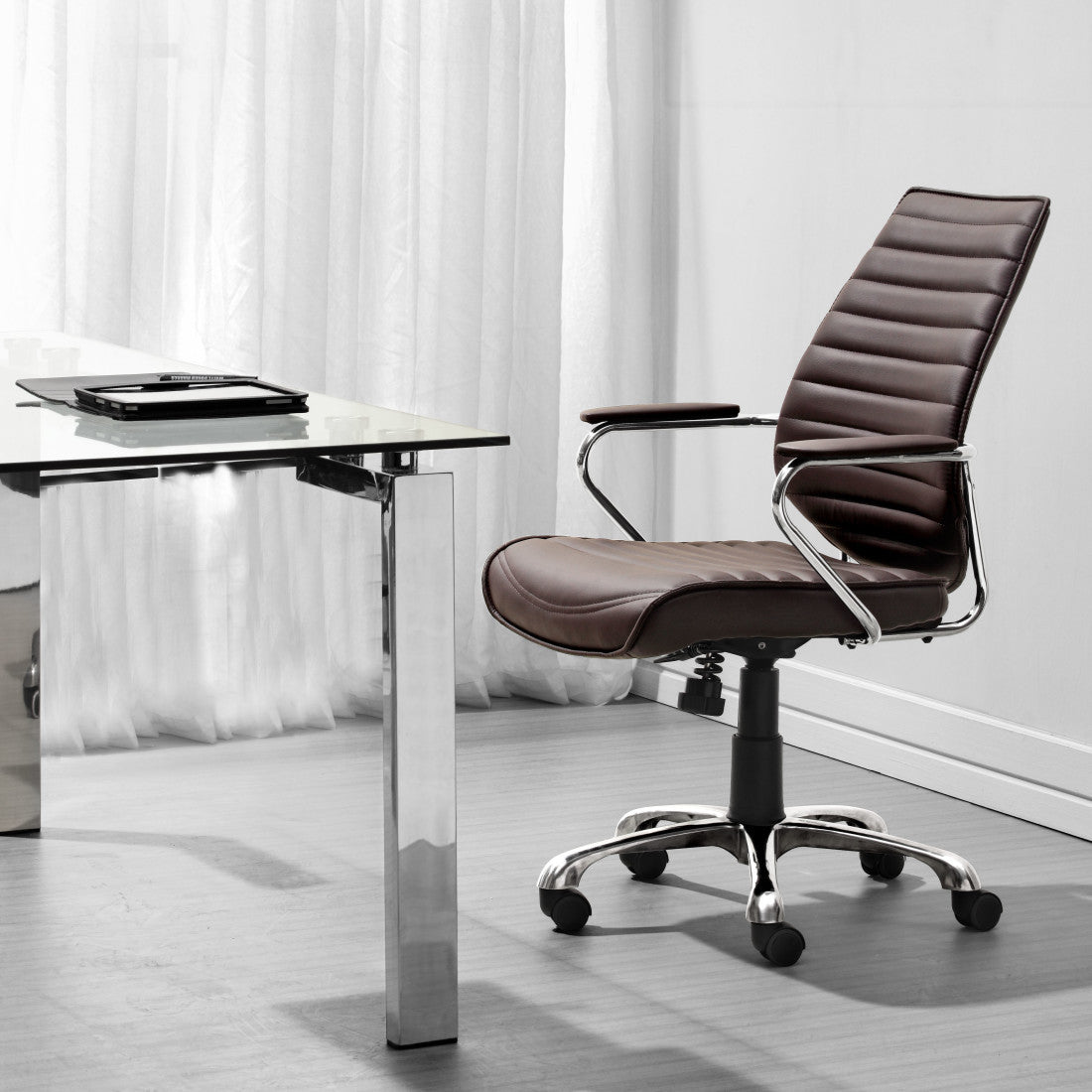 Espresso and Silver Adjustable Height Swivel Rolling Office Chair