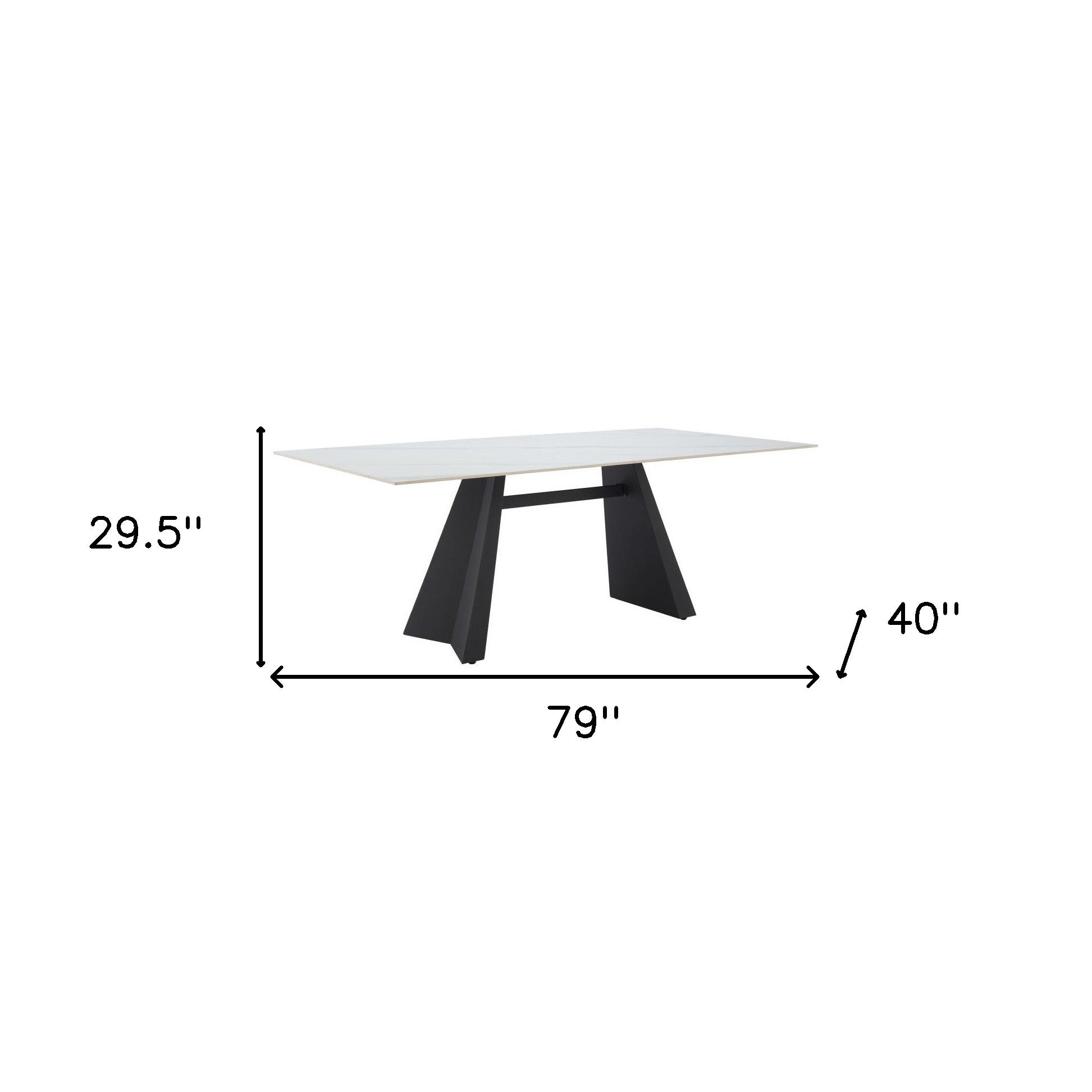79" White and Black Sintered Stone and Steel Double Pedestal Base Dining Table