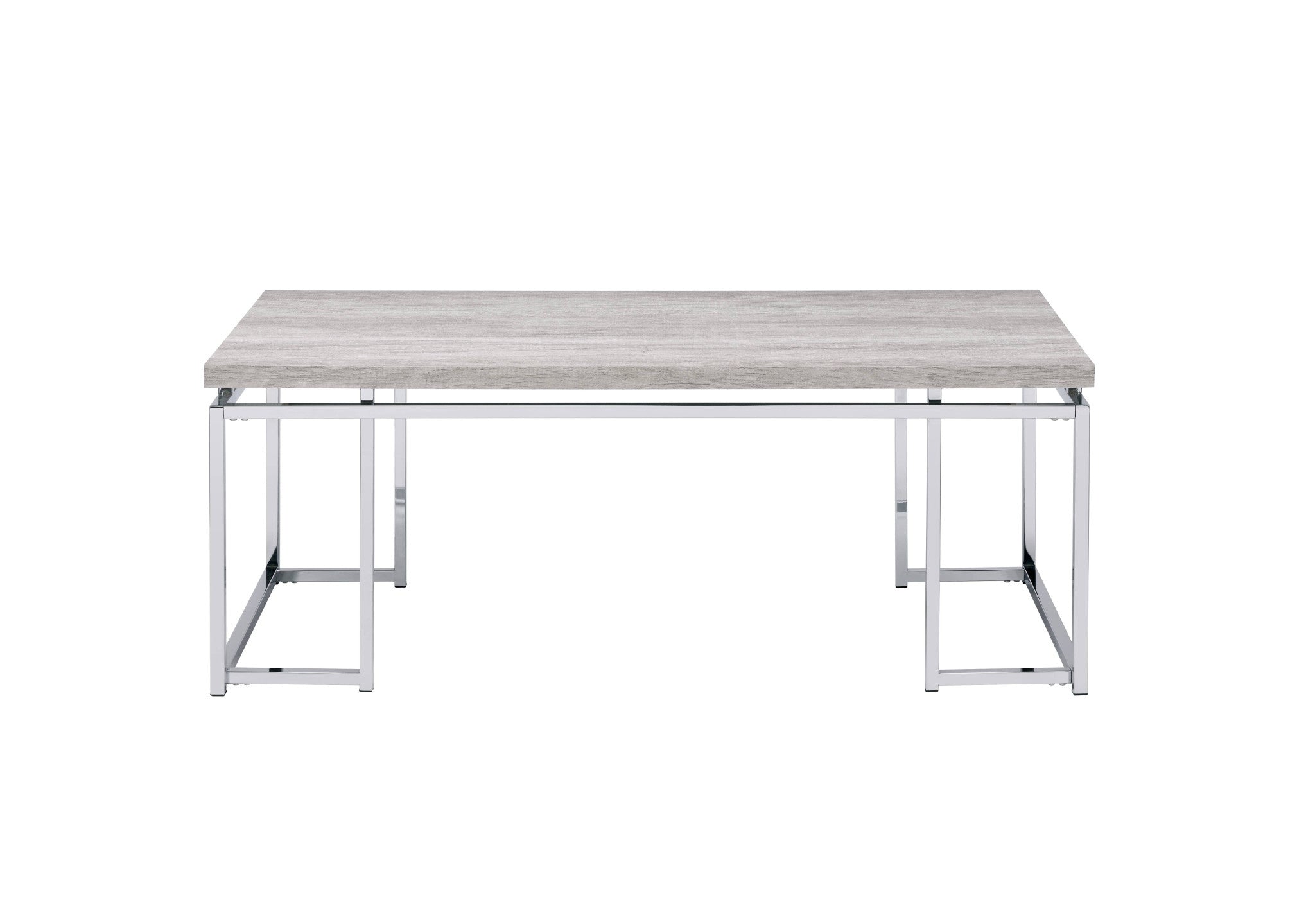 47" Oak and Silver Wood And Metal Frame Coffee Table
