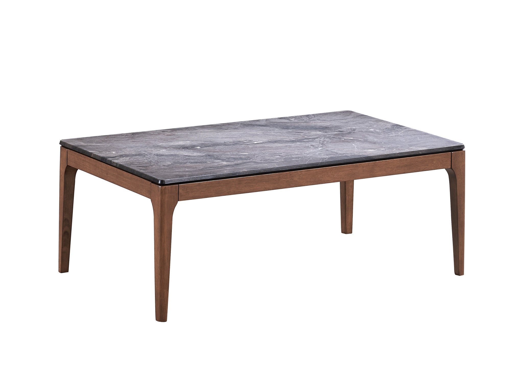 47" Gray and Walnut Stone And Solid Wood Coffee Table