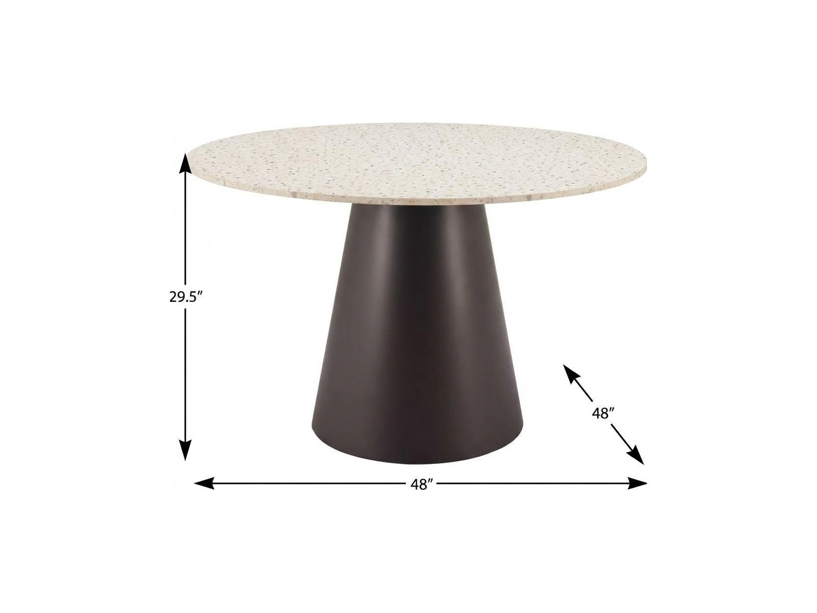 48" Beige and Black Wood and Steel Faux Terrazzo Round Top Dining Table