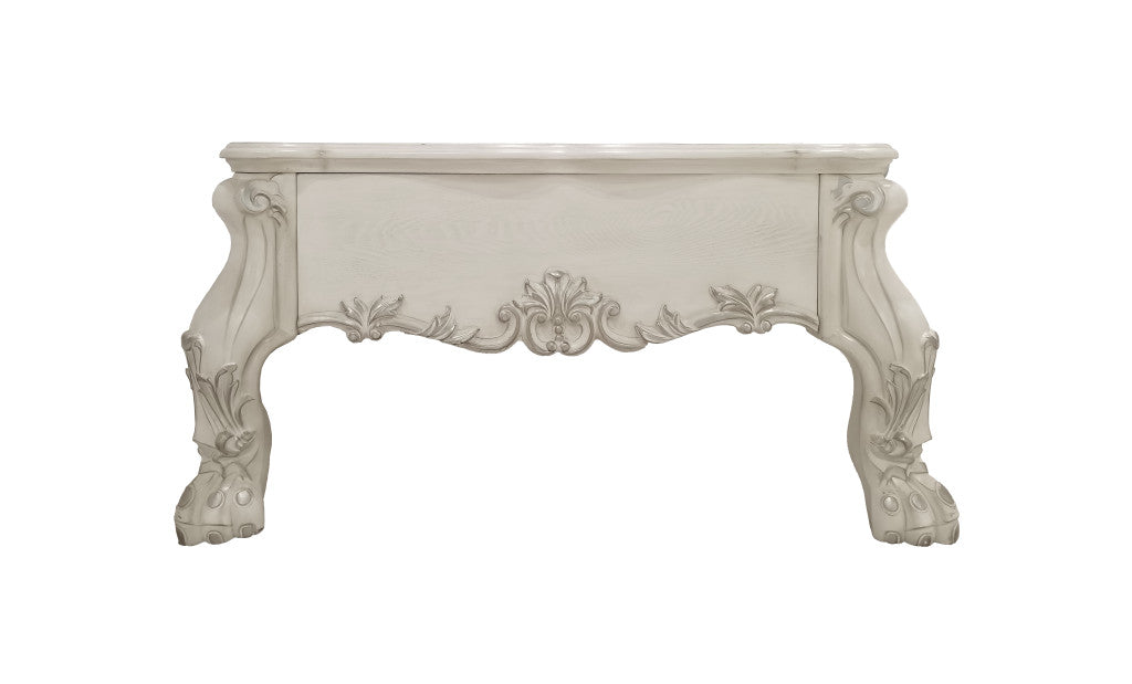 57" Bone Wood Coffee Table With Two Drawers