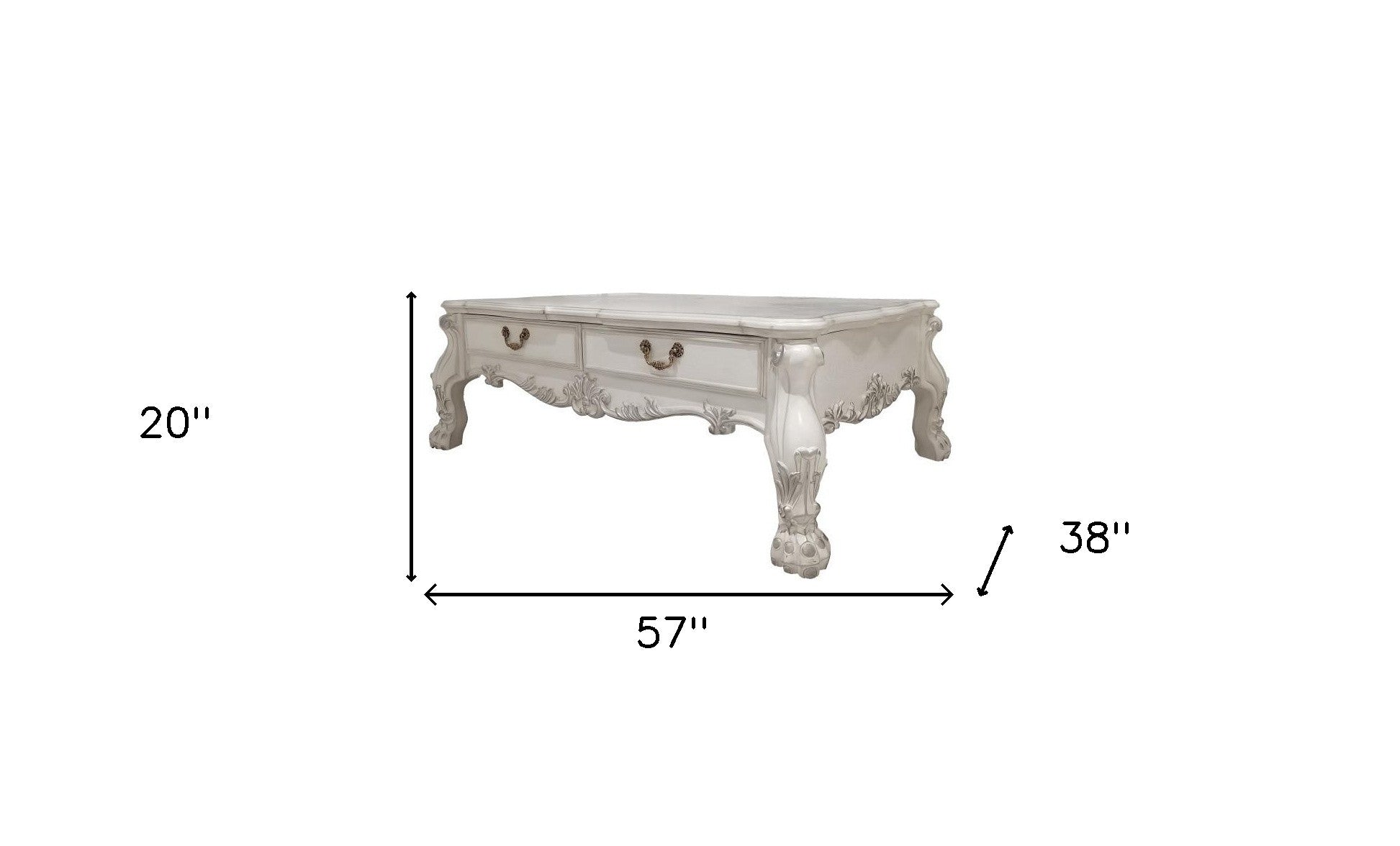57" Bone Wood Coffee Table With Two Drawers