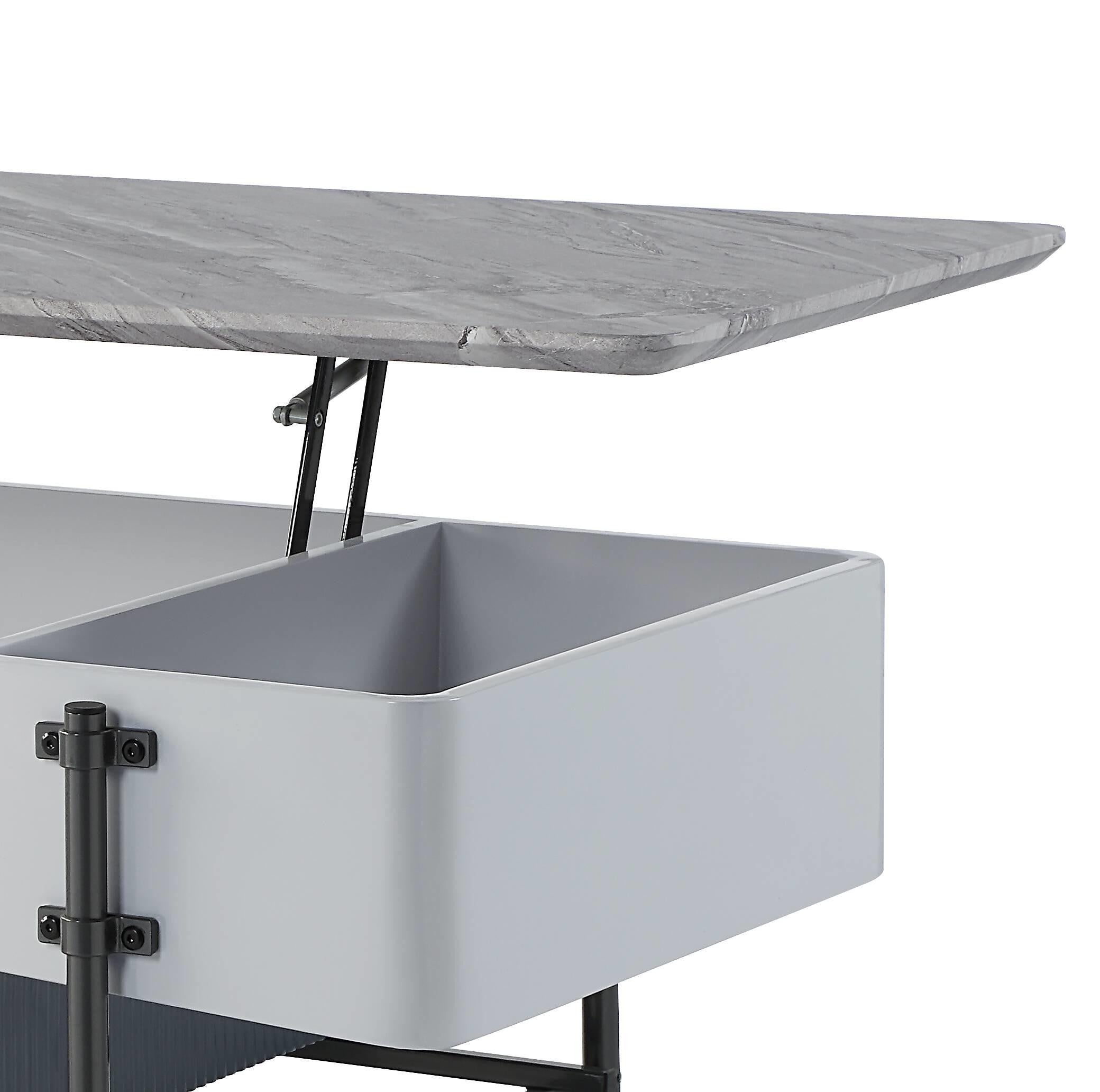 47" Gray White and Black Faux Marble Wood and Steel Lift Top Coffee Table