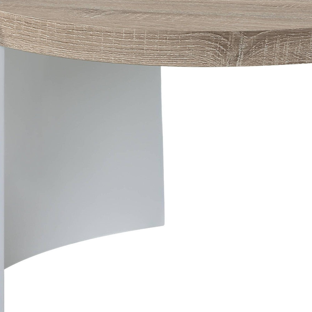 33" Oak and White Wood Round Partial Frame Coffee Table
