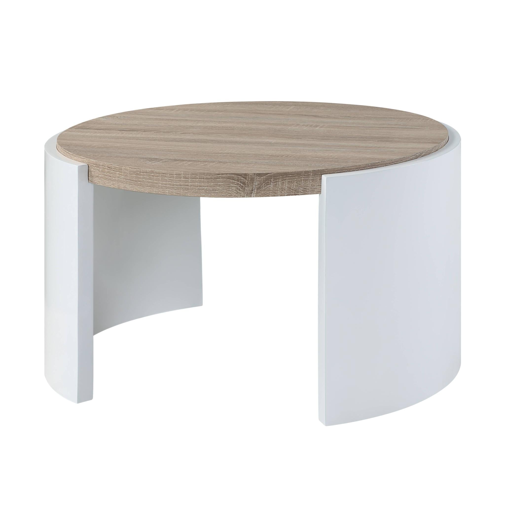 33" Oak and White Wood Round Partial Frame Coffee Table
