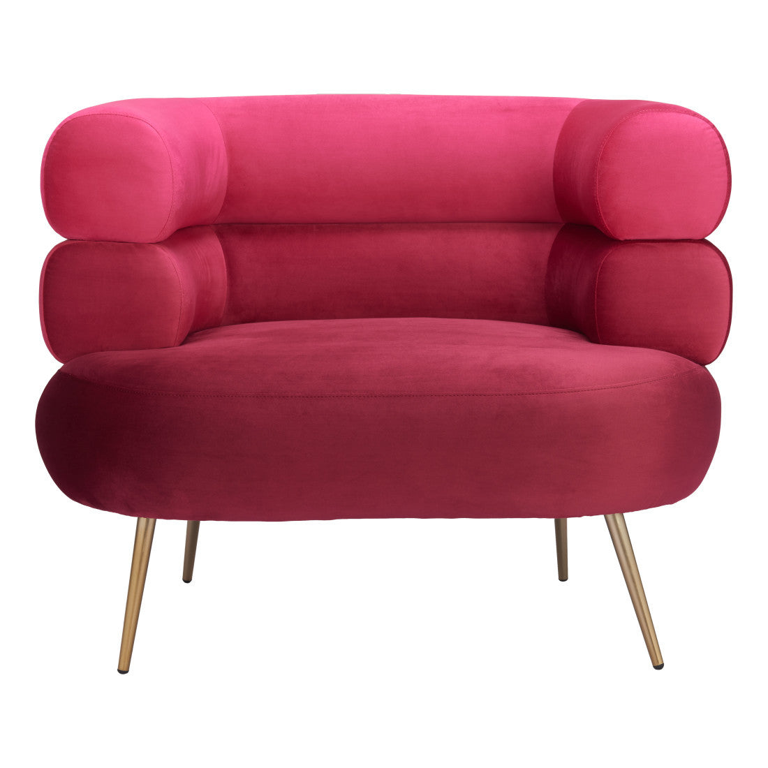 41" Red And Gold Velvet And Upholstered Arm Chair