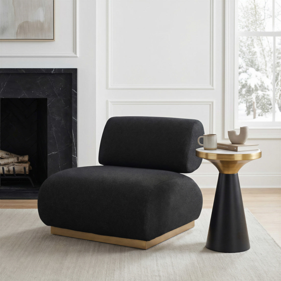 34" Black And Bronze Fabric And Upholstered Side Chair