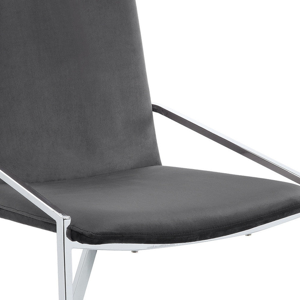 Set of Two Gray and Silver Upholstered Velvet And Metal Dining Side Chairs