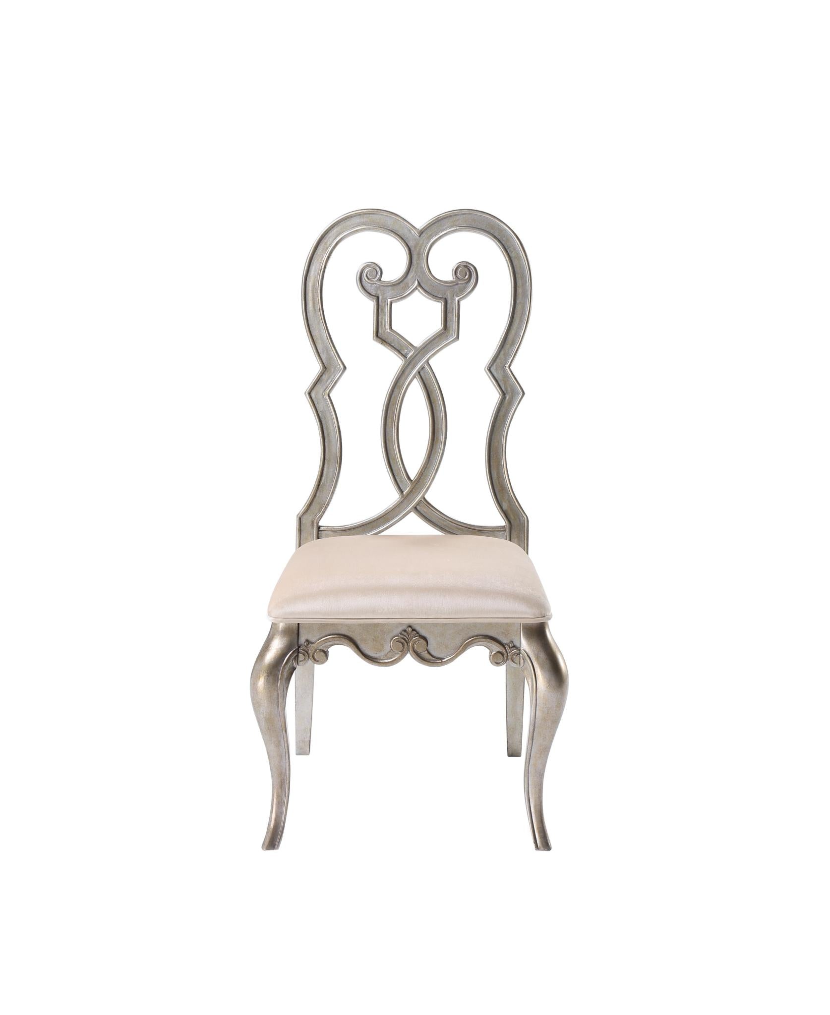 Set of Two Ivory and Champagne Upholstered Velvet And Solid Wood Dining Side Chairs