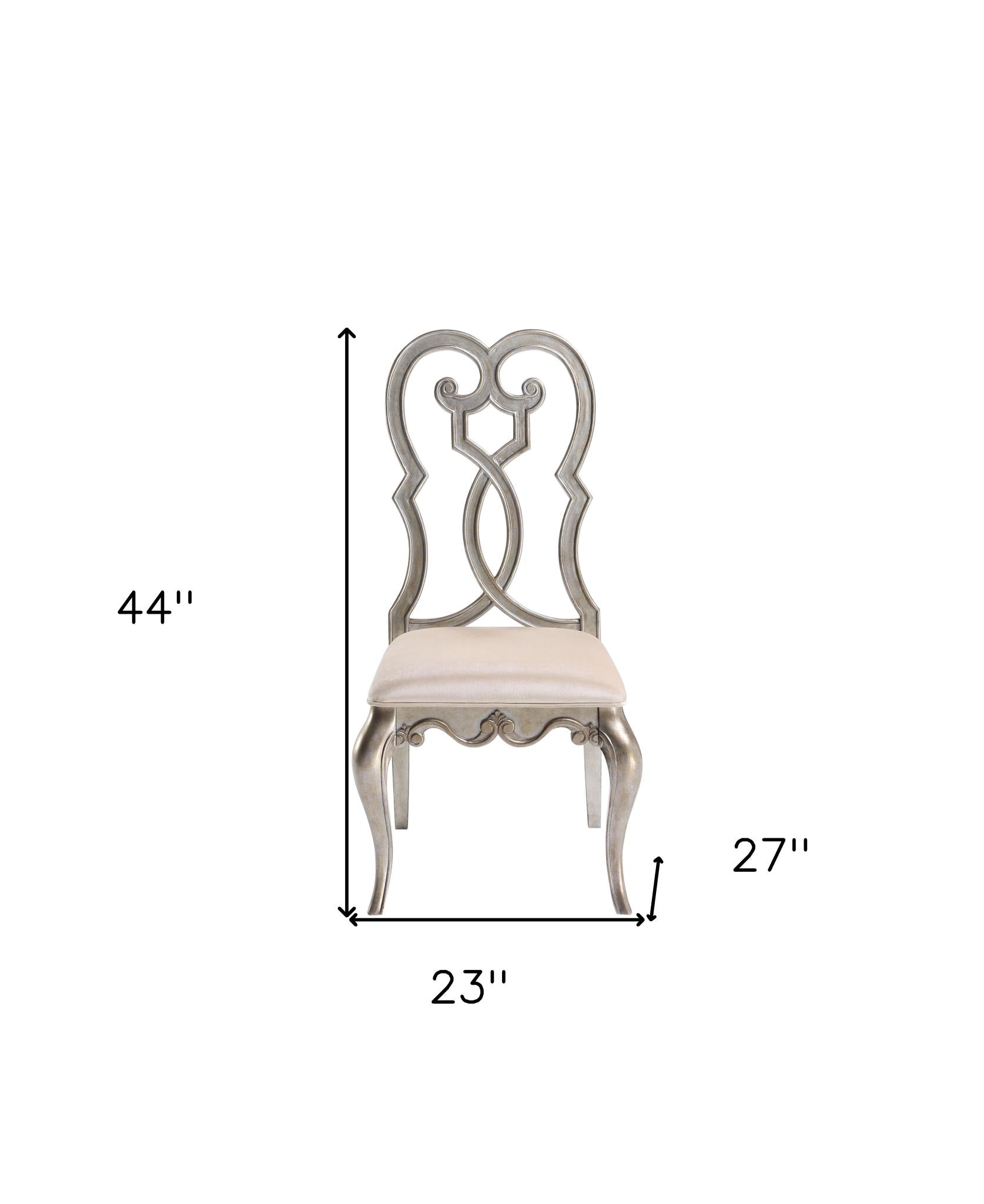 Set of Two Ivory and Champagne Upholstered Velvet And Solid Wood Dining Side Chairs