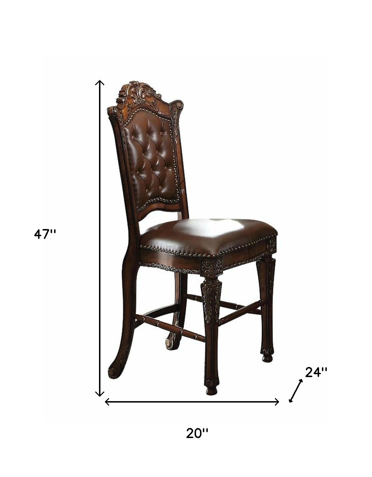 Set of Two 24" Brown Faux Leather and Solid Wood Counter Height Bar Chairs