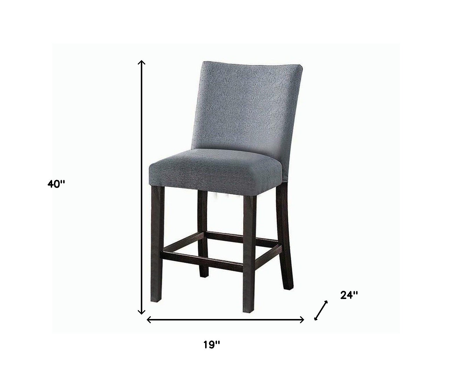 Set of Two 25" Gray and Espresso Fabric and Solid Wood Counter Height Bar Chairs