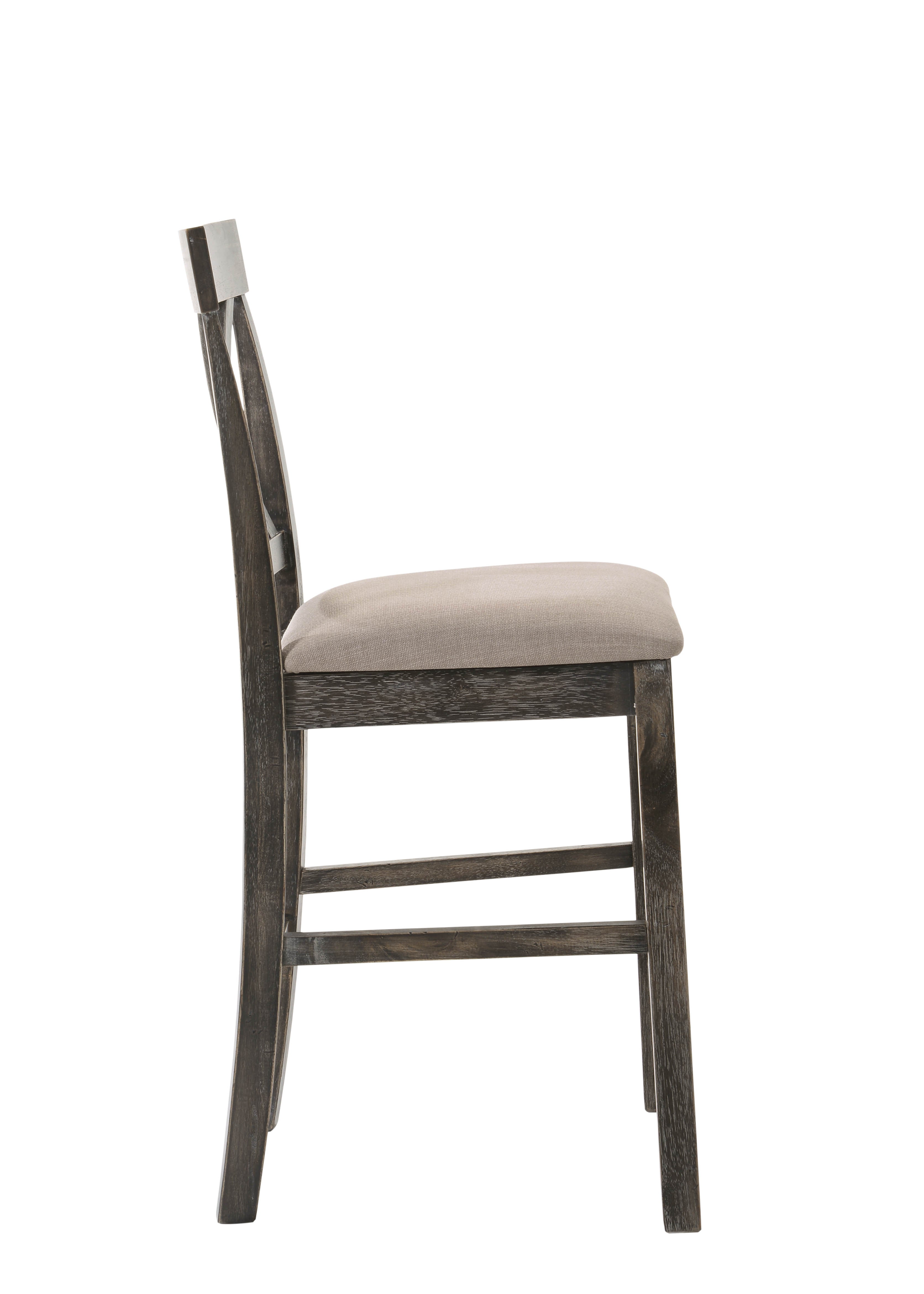 Set of Two 26" Tan and Dark Gray Linen and Solid Wood Counter Height Bar Chairs