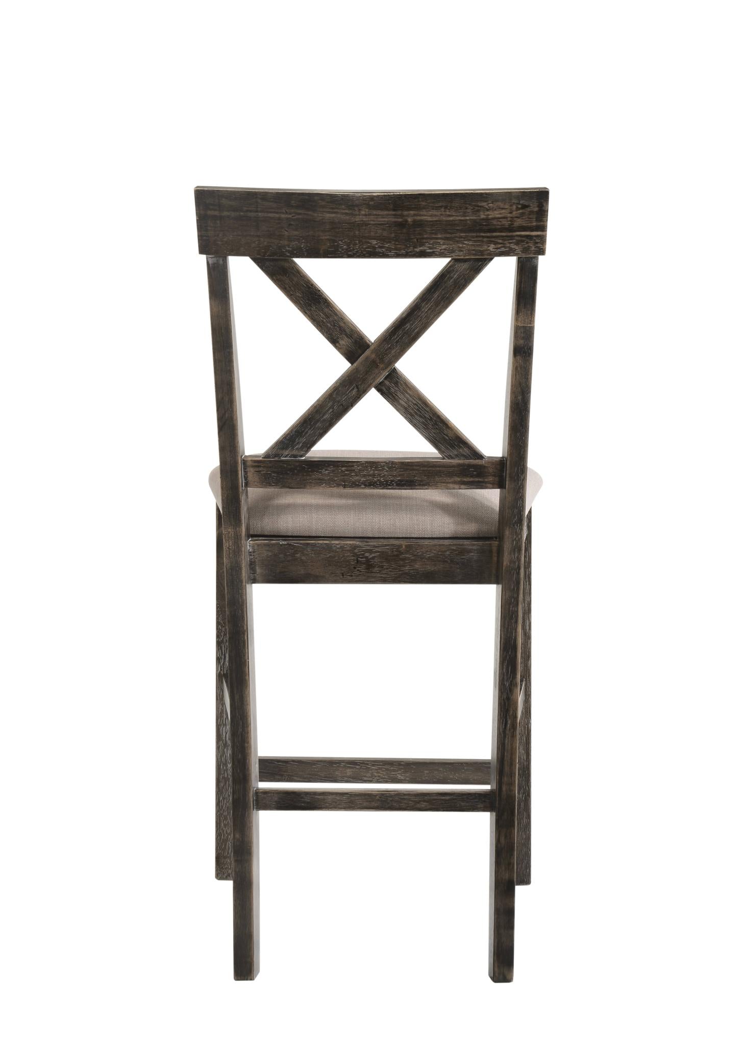 Set of Two 26" Tan and Dark Gray Linen and Solid Wood Counter Height Bar Chairs