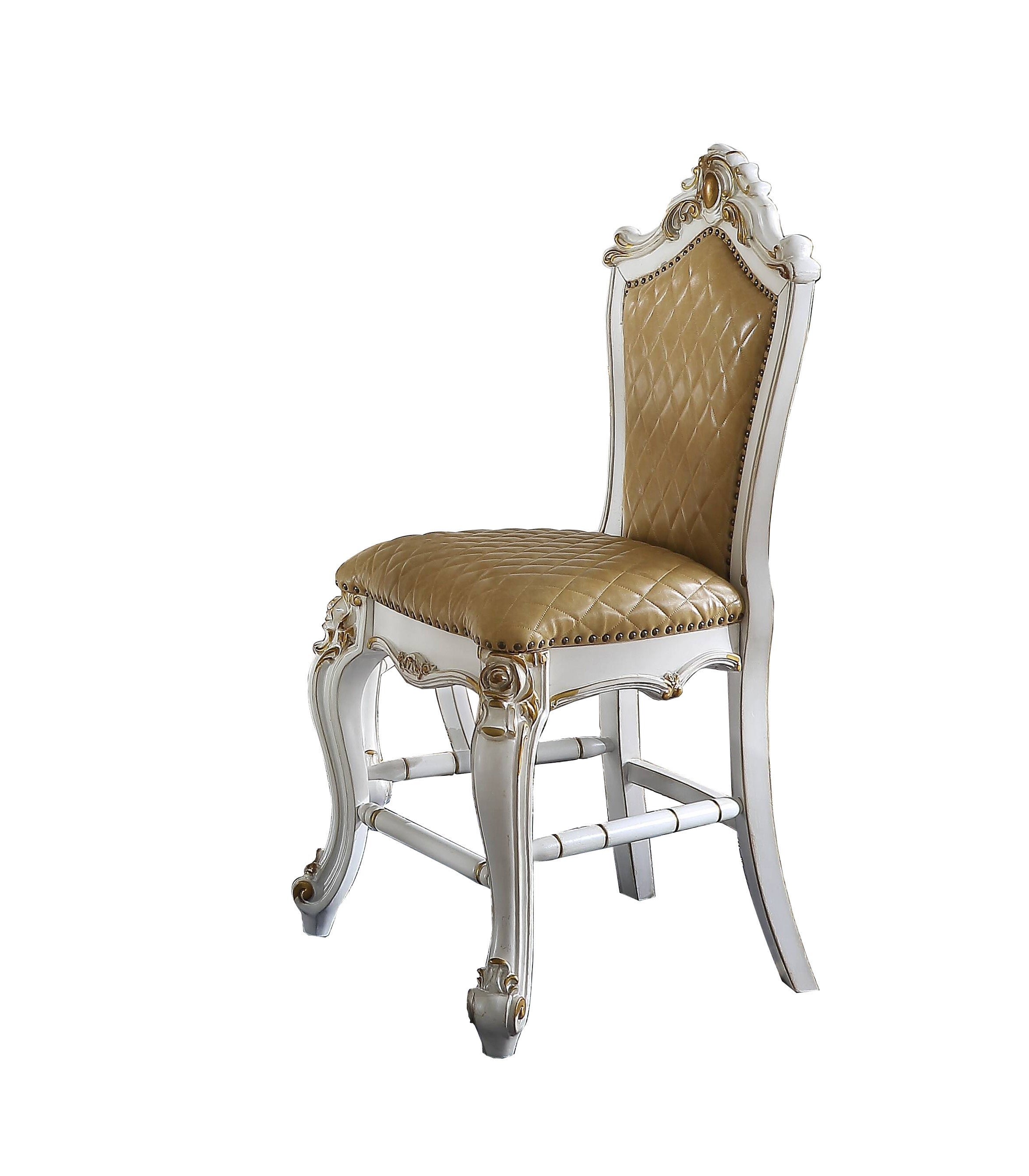 Set of Two 24" Brown and Pearl Faux Leather and Solid Wood Counter Height Bar Chairs