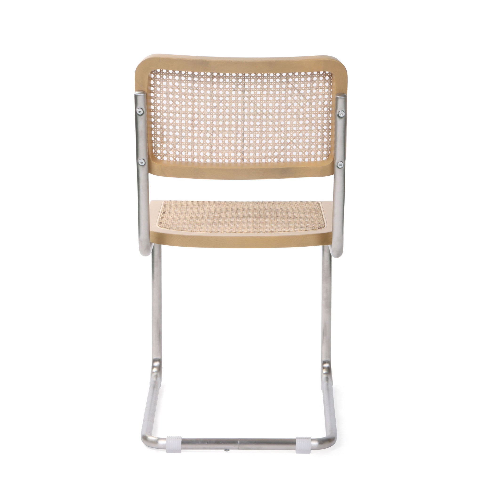 Set of Two Natural and Silver Steel Open Back Dining Side Chairs