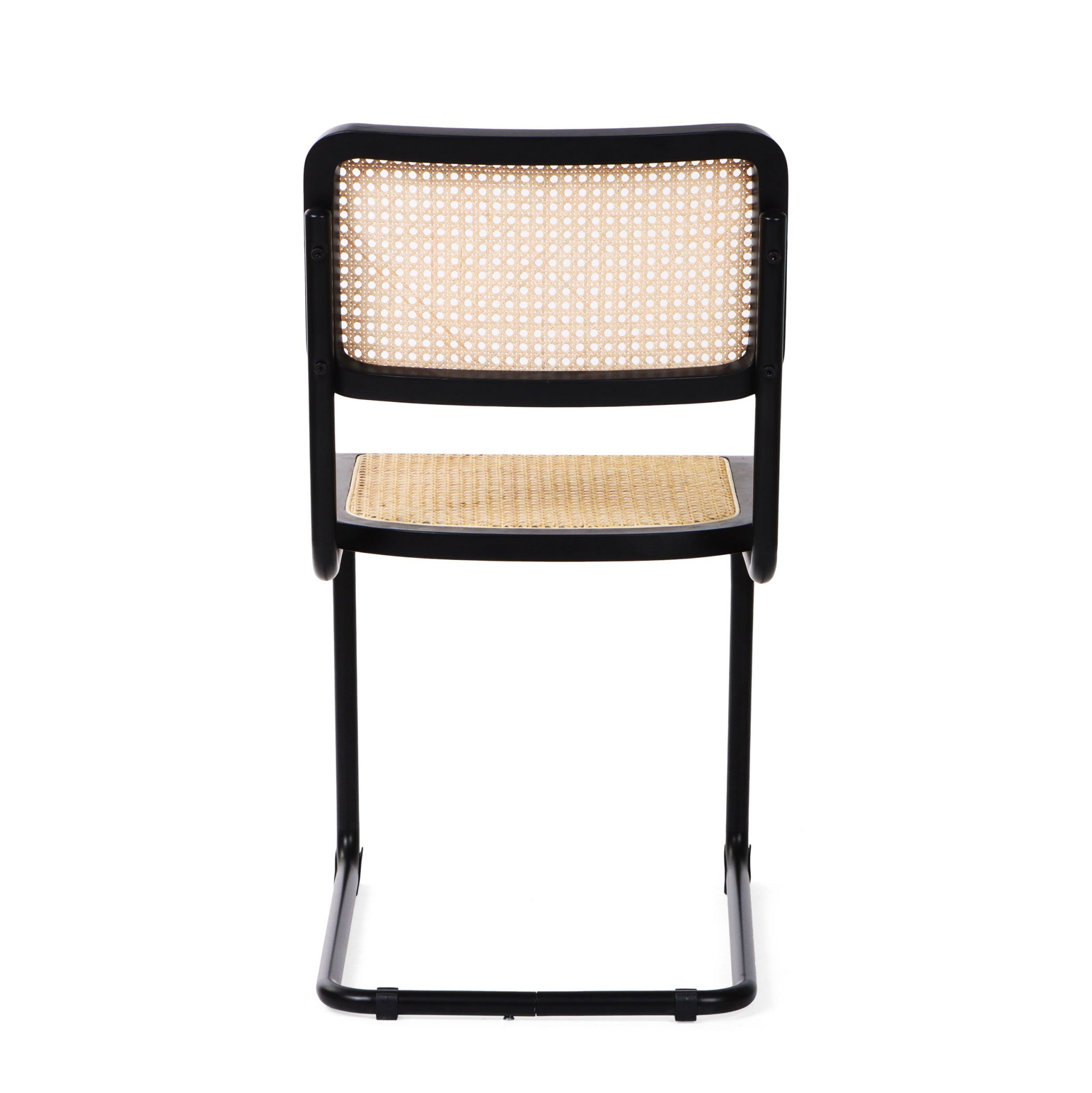 Set of Two Black and Natural Steel Open Back Dining Side Chairs
