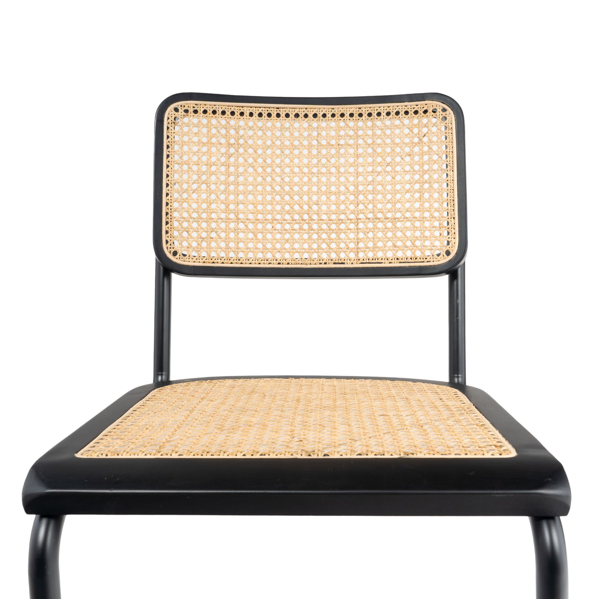 Set of Two Black and Natural Steel Open Back Dining Side Chairs