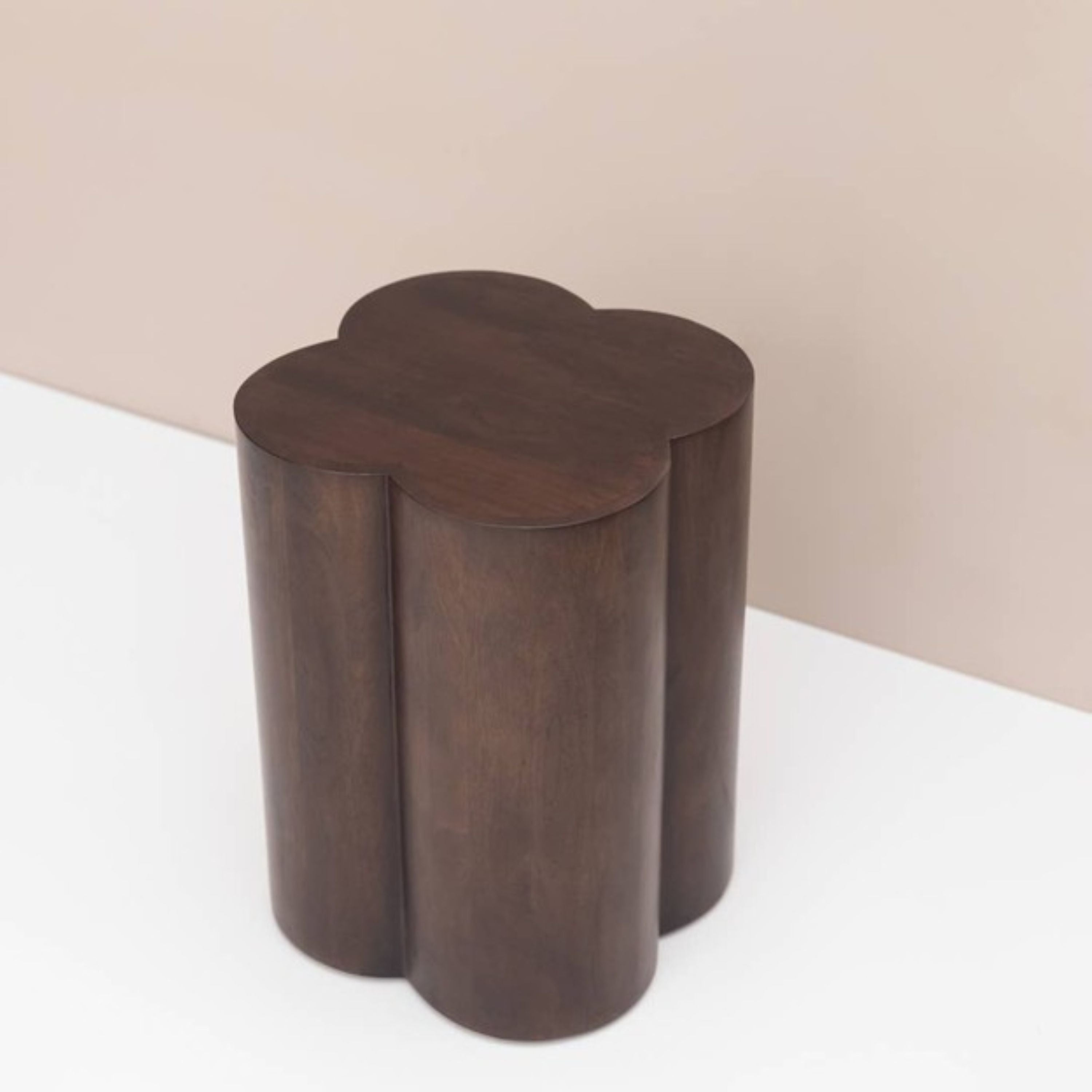 21" Brown Solid Wood Quatrefoile Drum End Table