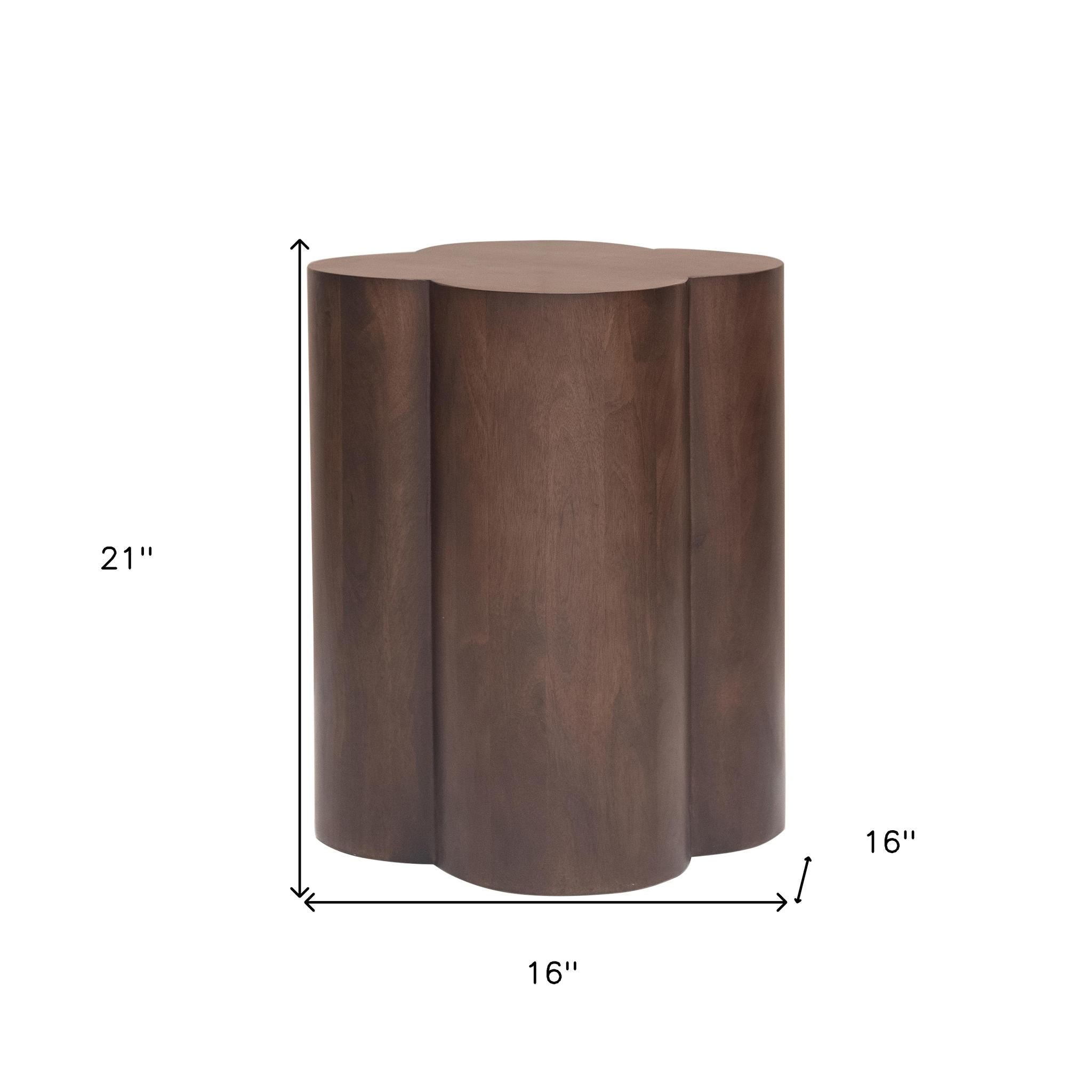 21" Brown Solid Wood Quatrefoile Drum End Table