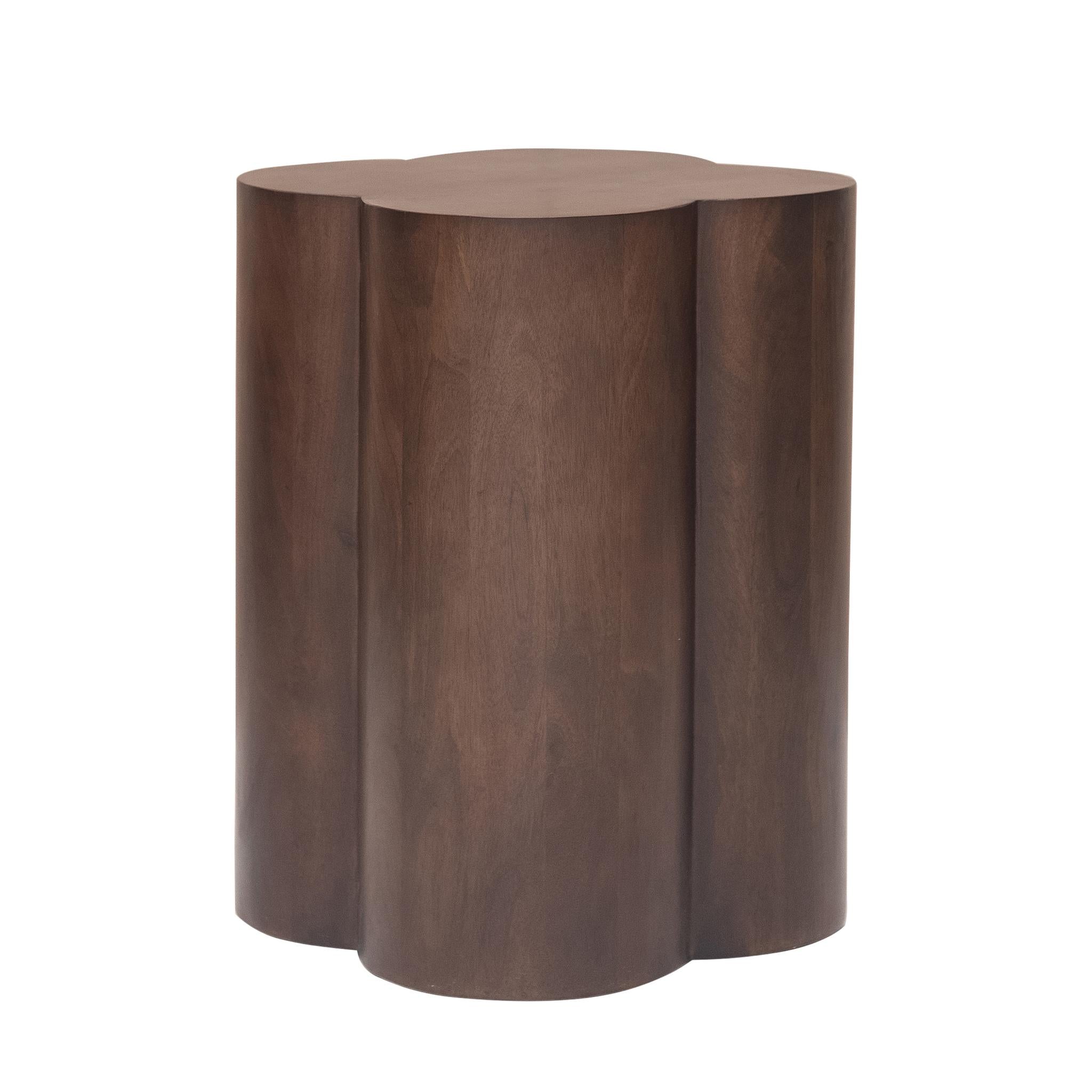21" Brown Solid Wood Quatrefoile Drum End Table