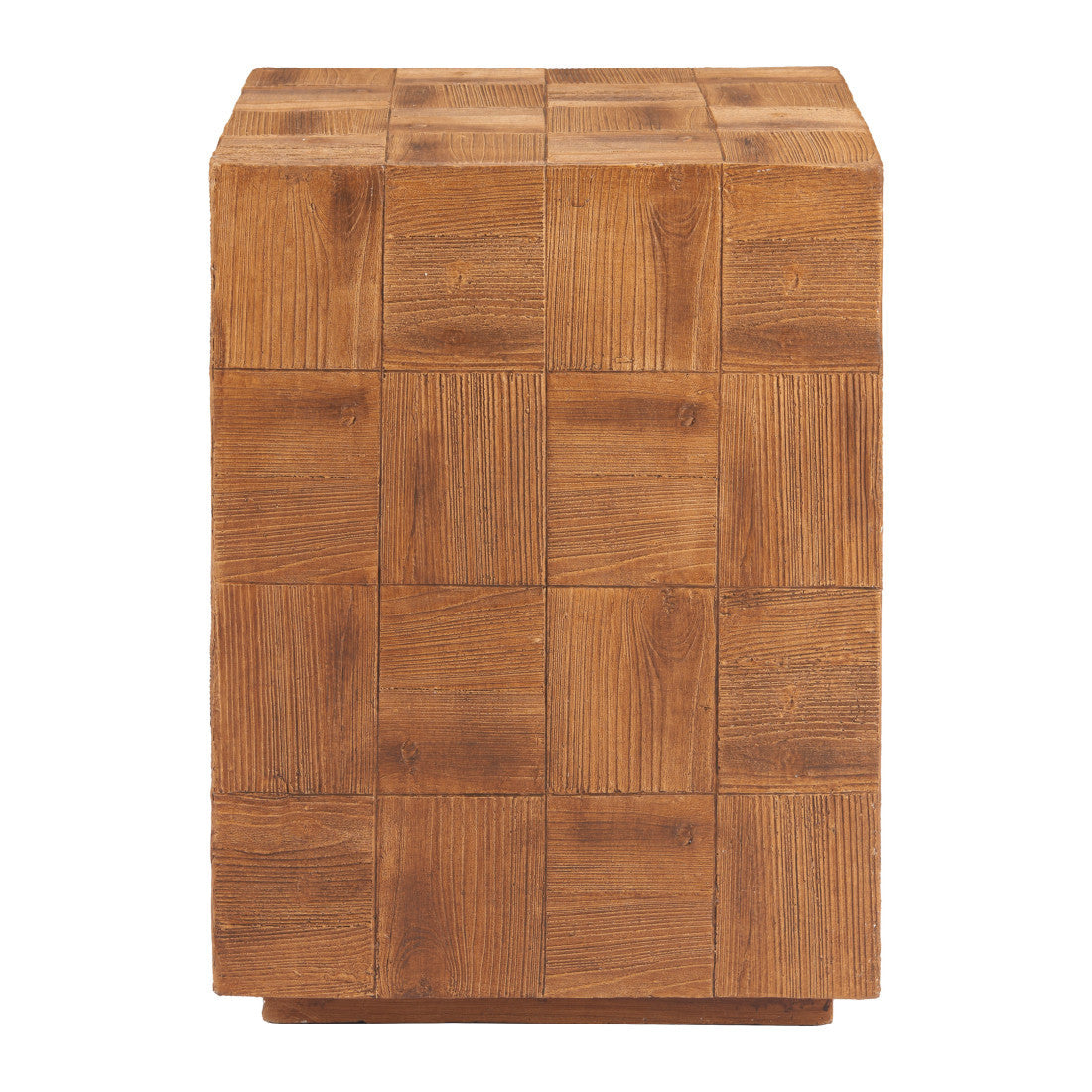 22" Natural Faux Wood Steel Block End Table