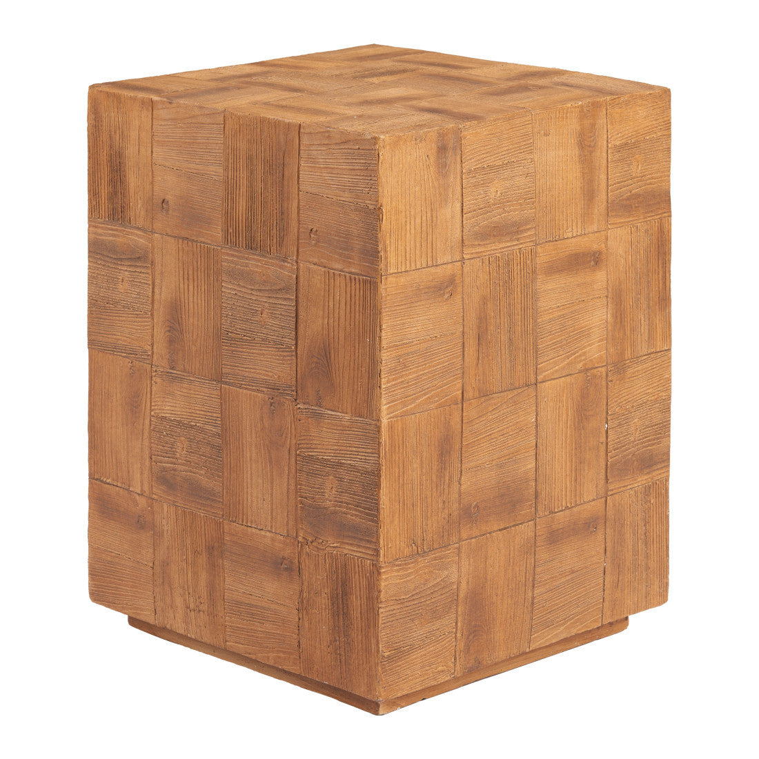 22" Natural Faux Wood Steel Block End Table