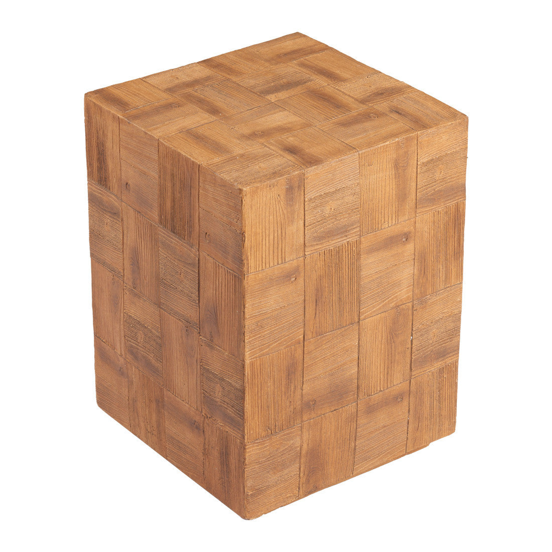 22" Natural Faux Wood Steel Block End Table