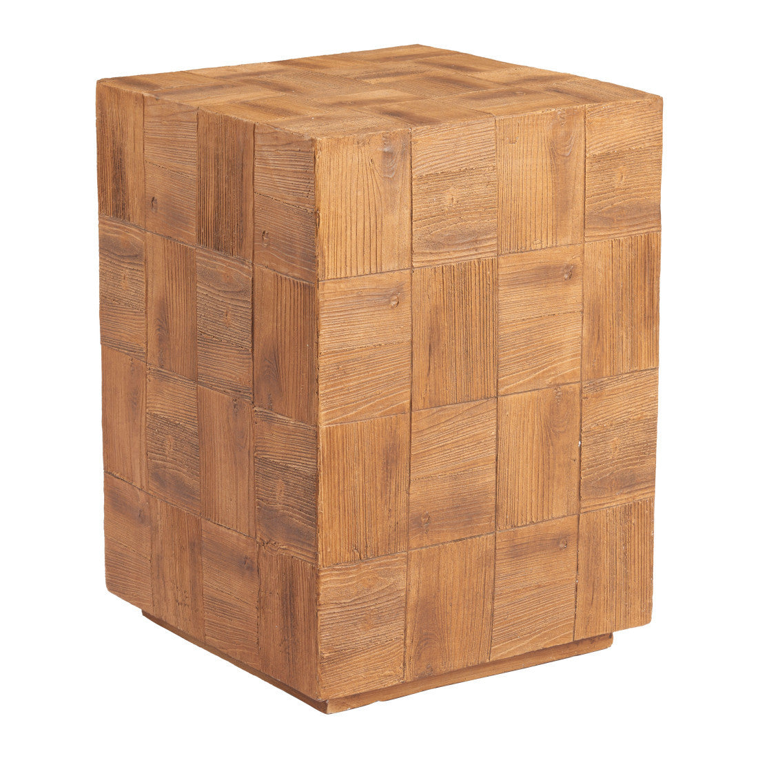 22" Natural Faux Wood Steel Block End Table