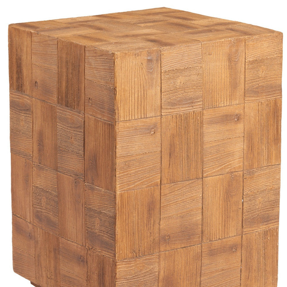 22" Natural Faux Wood Steel Block End Table