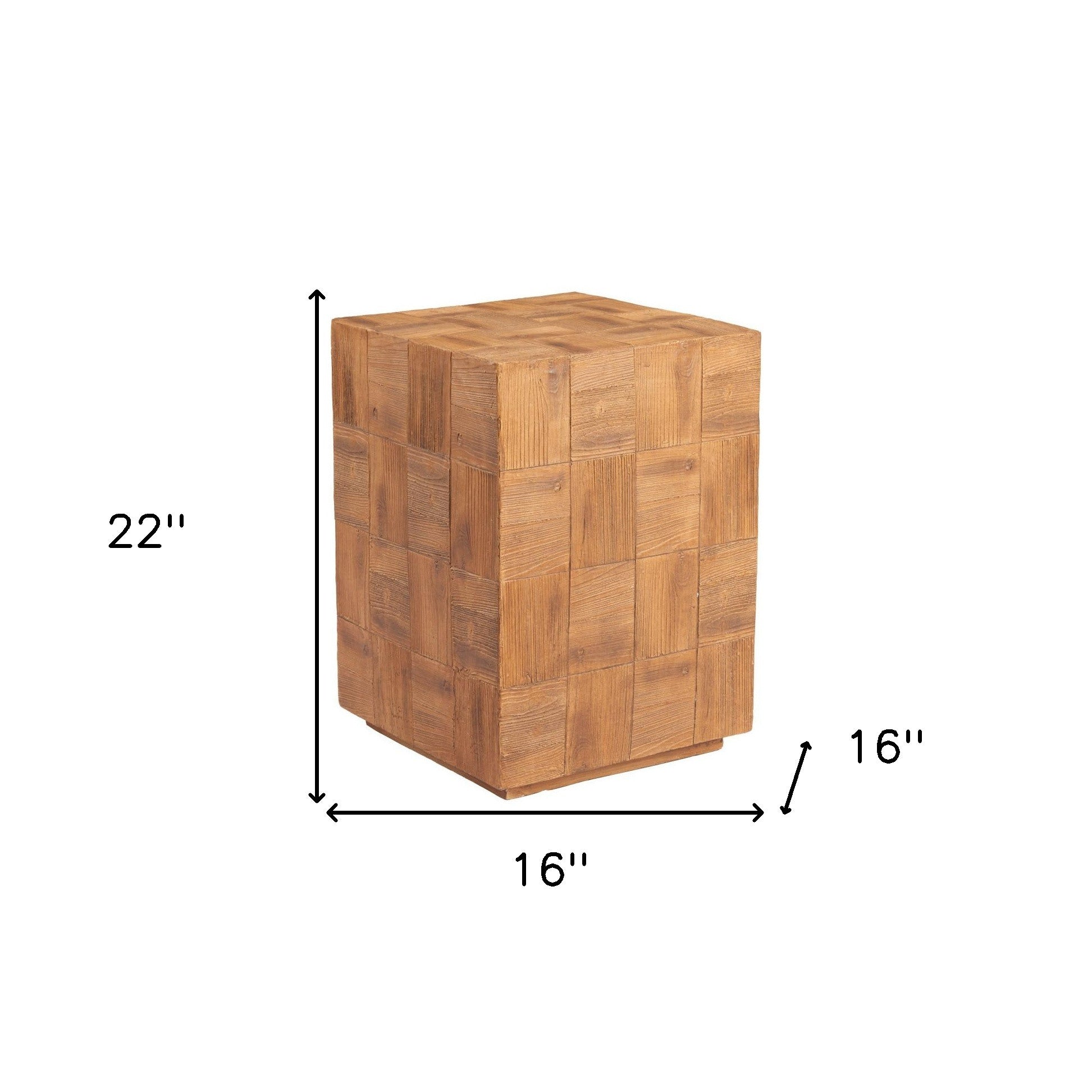 22" Natural Faux Wood Steel Block End Table