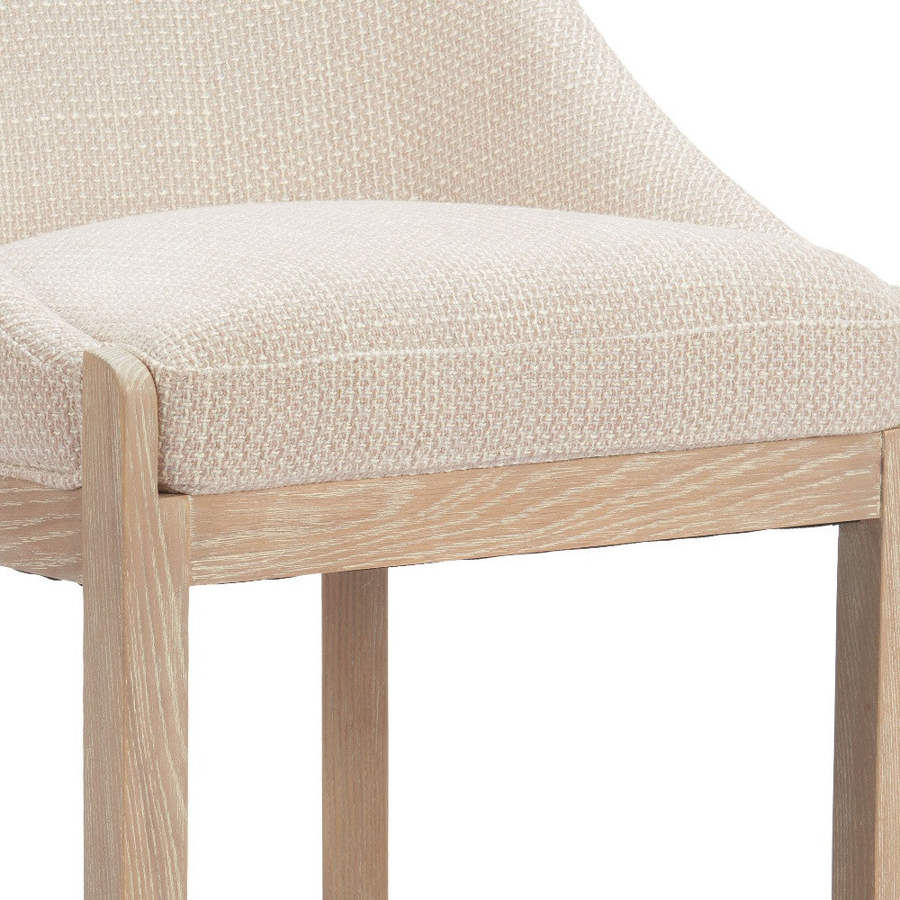 27" Beige and Natural Fabric and Solid Wood Counter Height Bar Chair