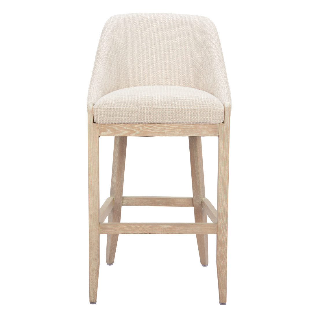 31" Beige and Natural Fabric and Solid Wood Bar Height Bar Chair