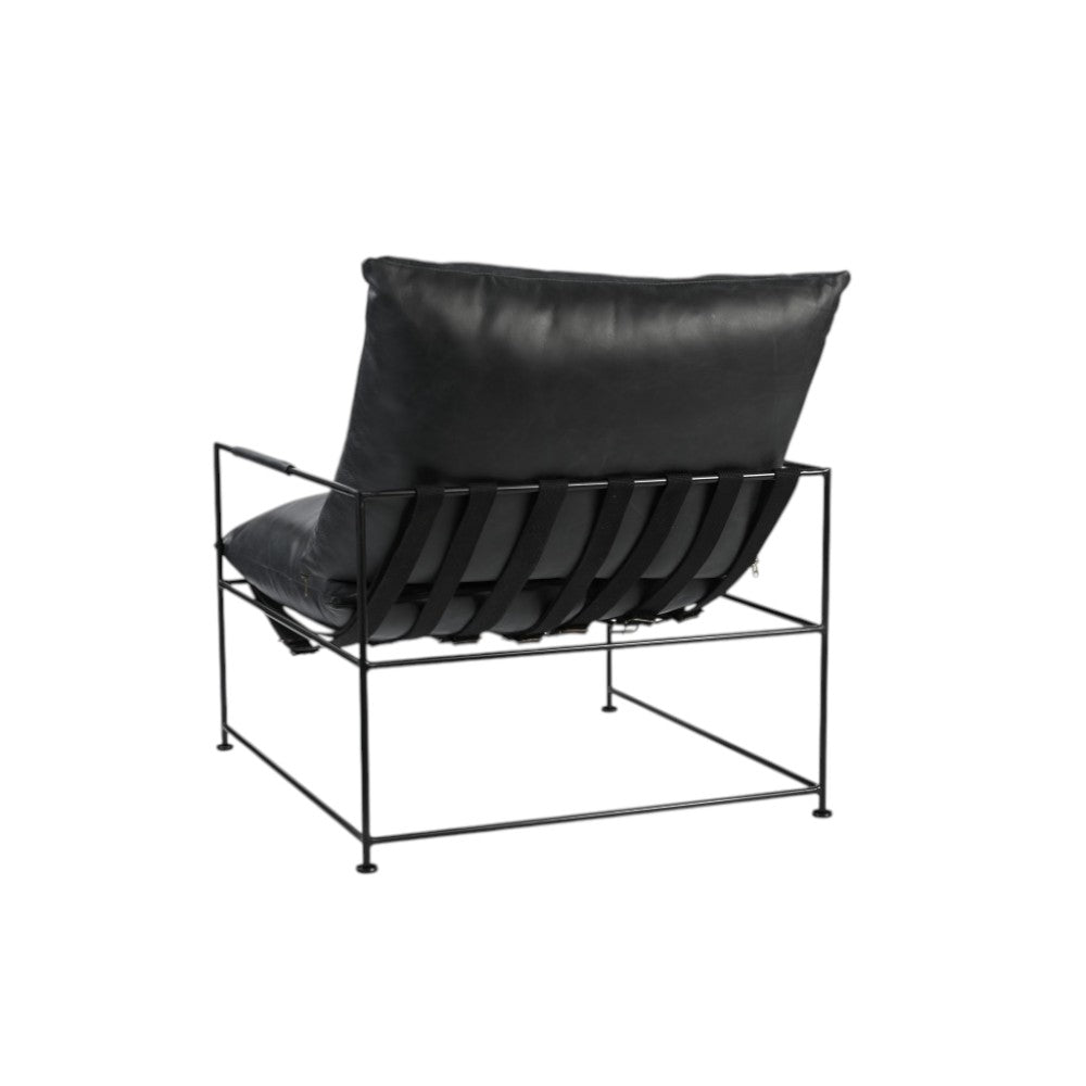28" Black Genuine Leather Distressed Arm Chair